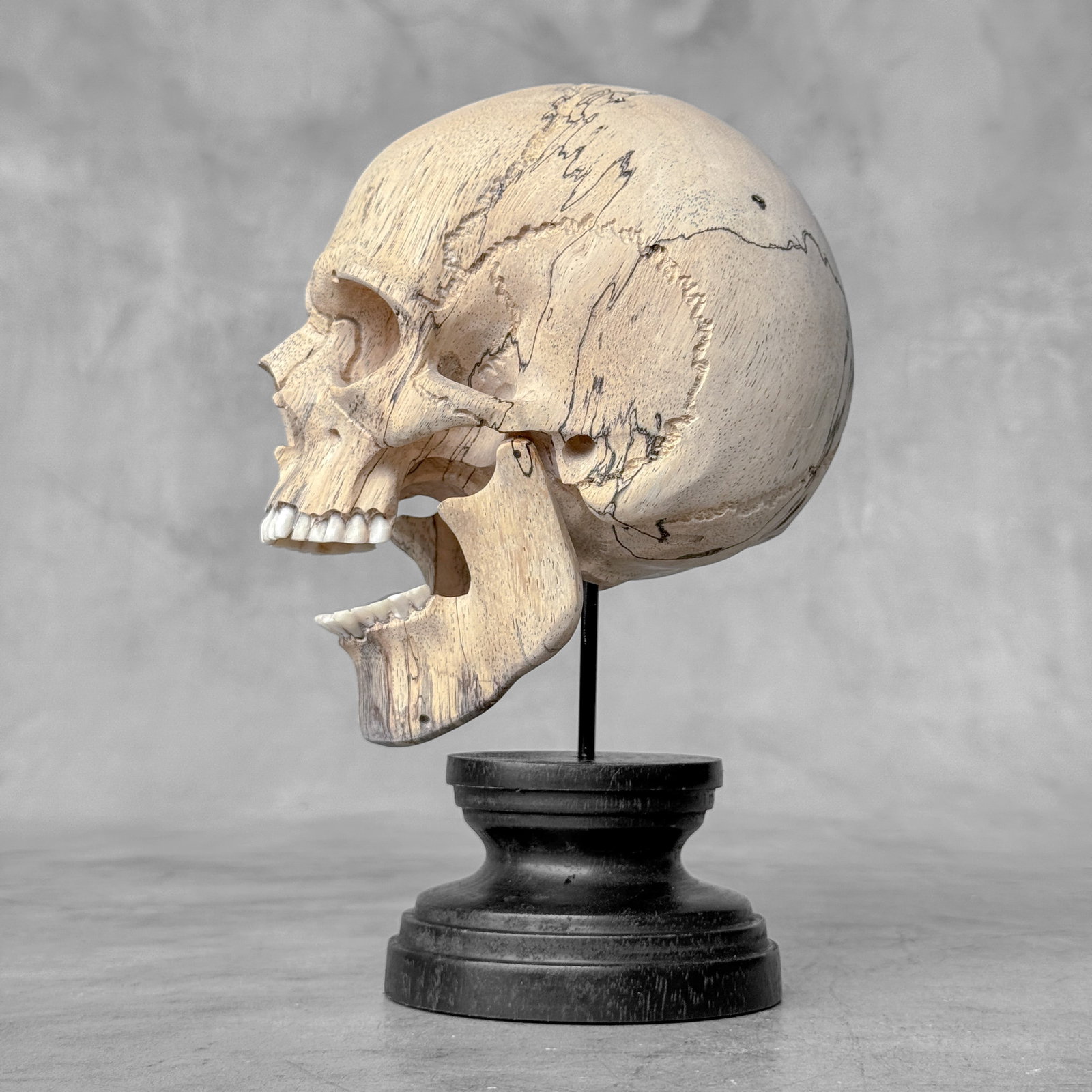 Wonderful human skull with a beautiful grain on a custom stand - 6