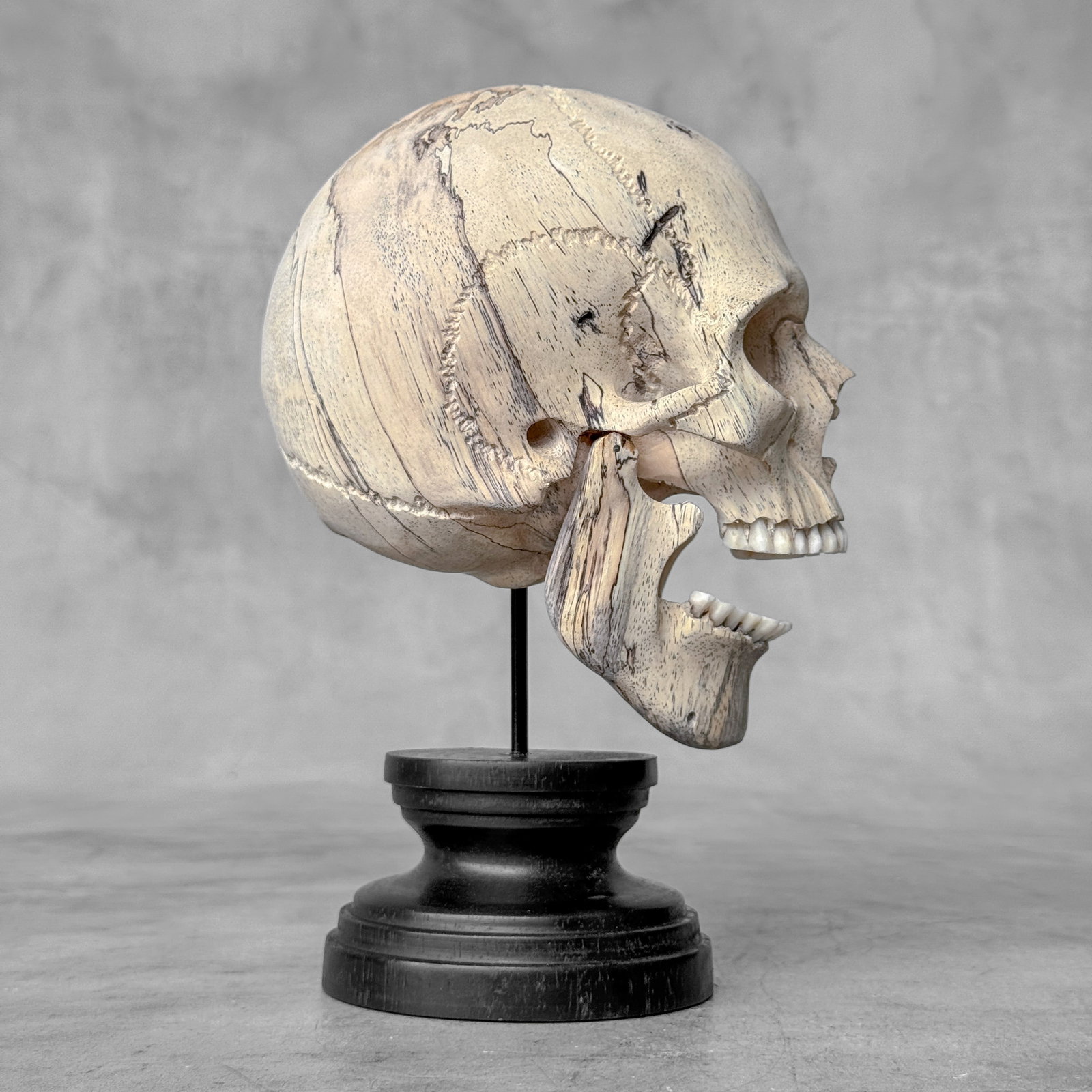 Wonderful human skull with a beautiful grain on a custom stand - 7