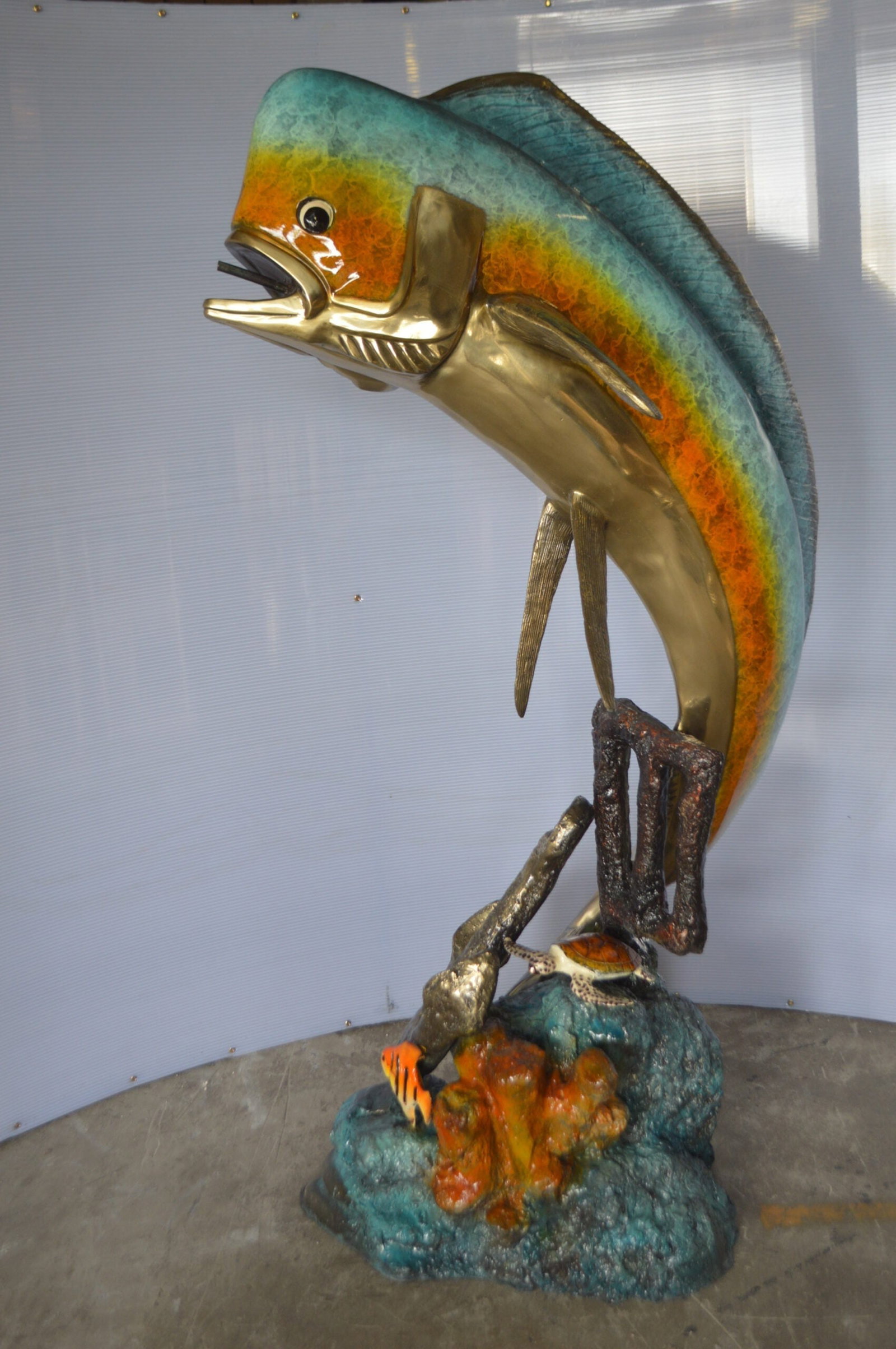 Mahi Mahi -large Fish fountain Bronze Statue - Size: 30"L x 32"W x 69"H. - 10