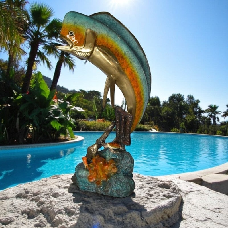 Mahi Mahi -large Fish fountain Bronze Statue - Size: 30"L x 32"W x 69"H. - 2