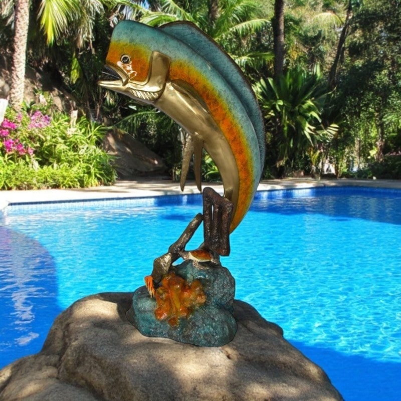 Mahi Mahi -large Fish fountain Bronze Statue - Size: 30"L x 32"W x 69"H. - 3