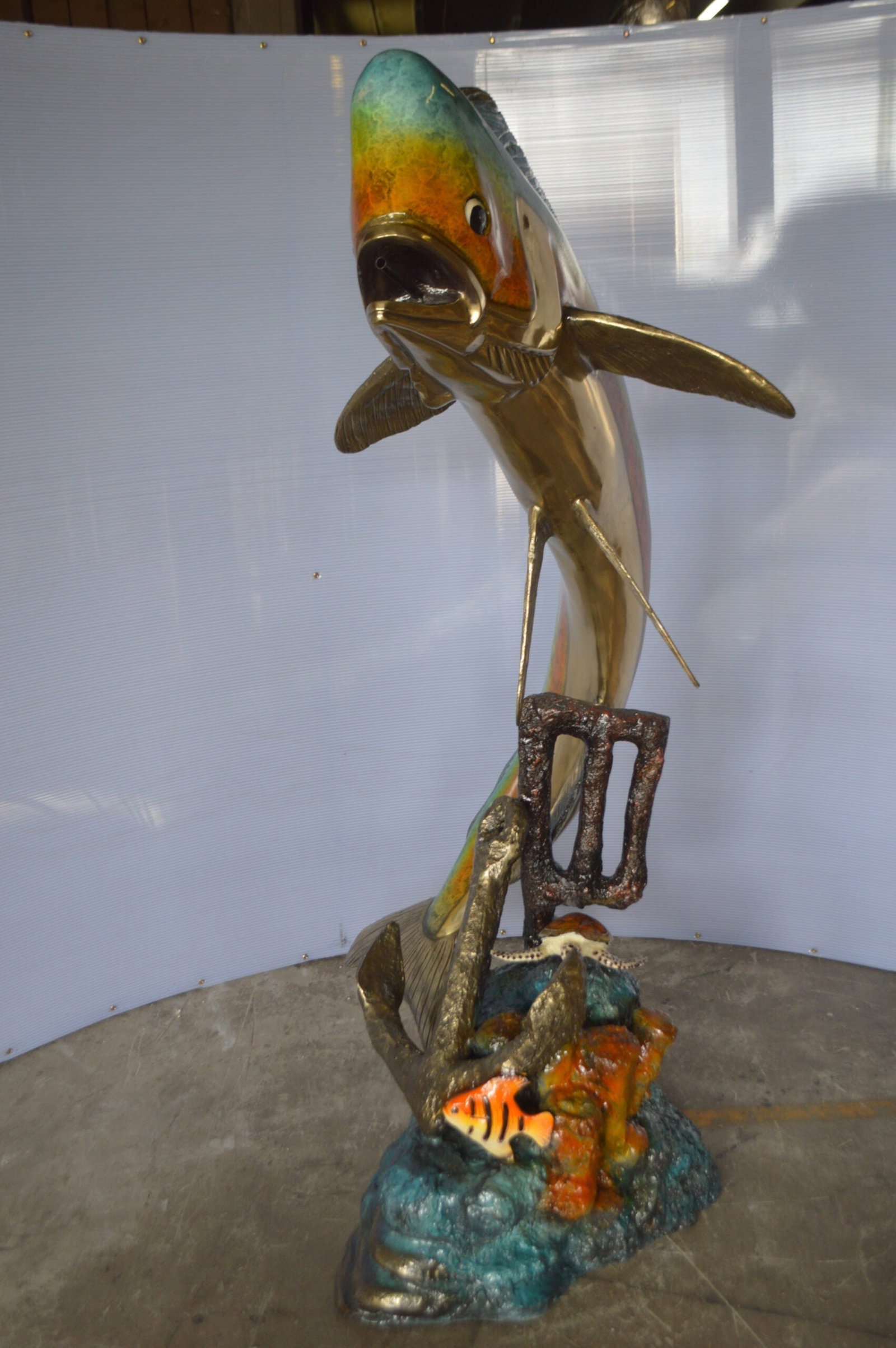 Mahi Mahi -large Fish fountain Bronze Statue - Size: 30"L x 32"W x 69"H. - 5