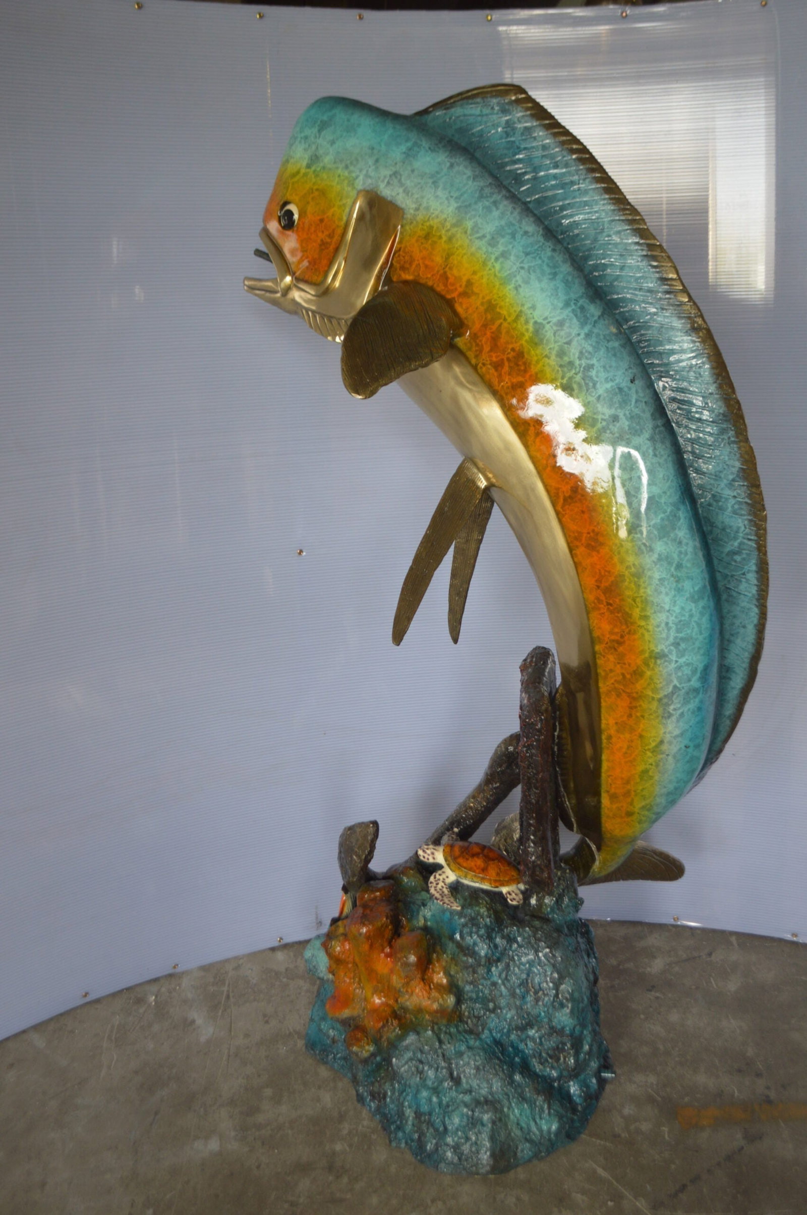 Mahi Mahi -large Fish fountain Bronze Statue - Size: 30"L x 32"W x 69"H. - 9