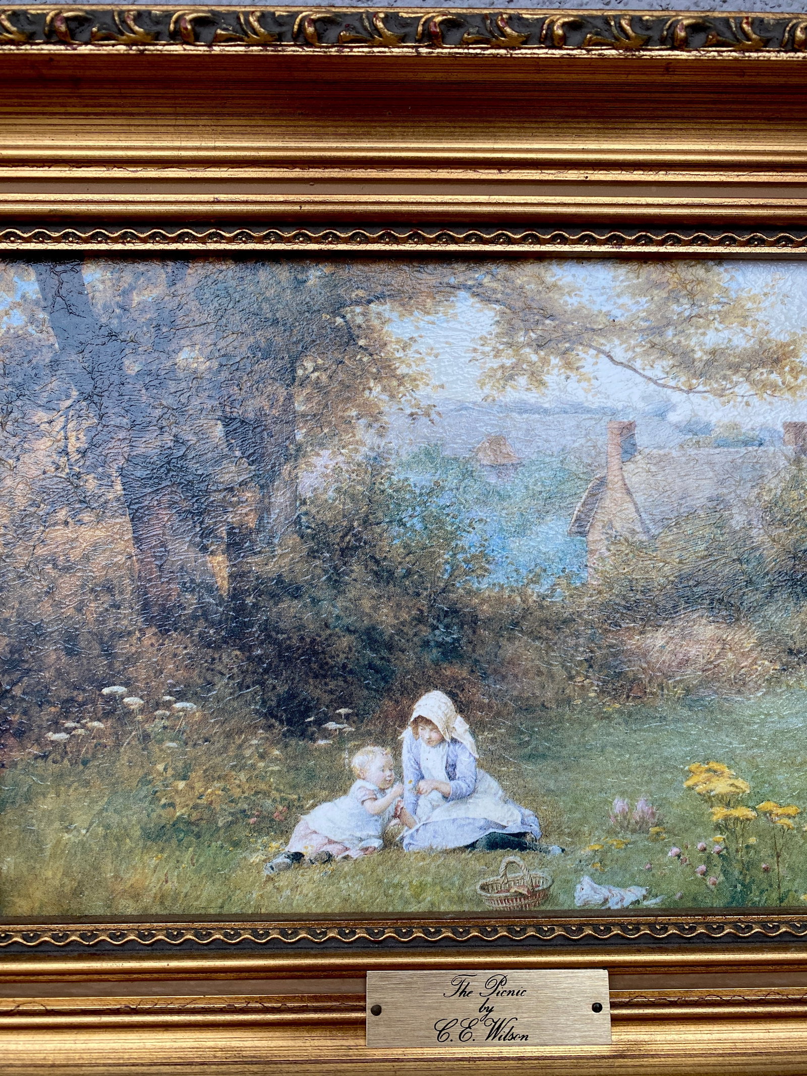 Antique framed painting by C.E.Wilson - The Picnic - 3