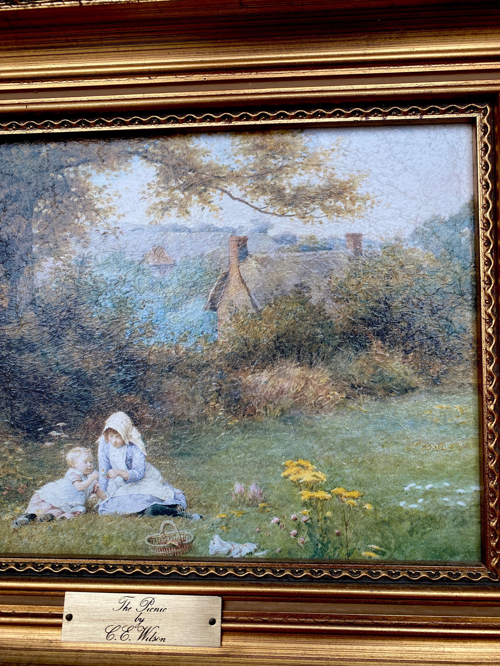Antique framed painting by C.E.Wilson - The Picnic - 4
