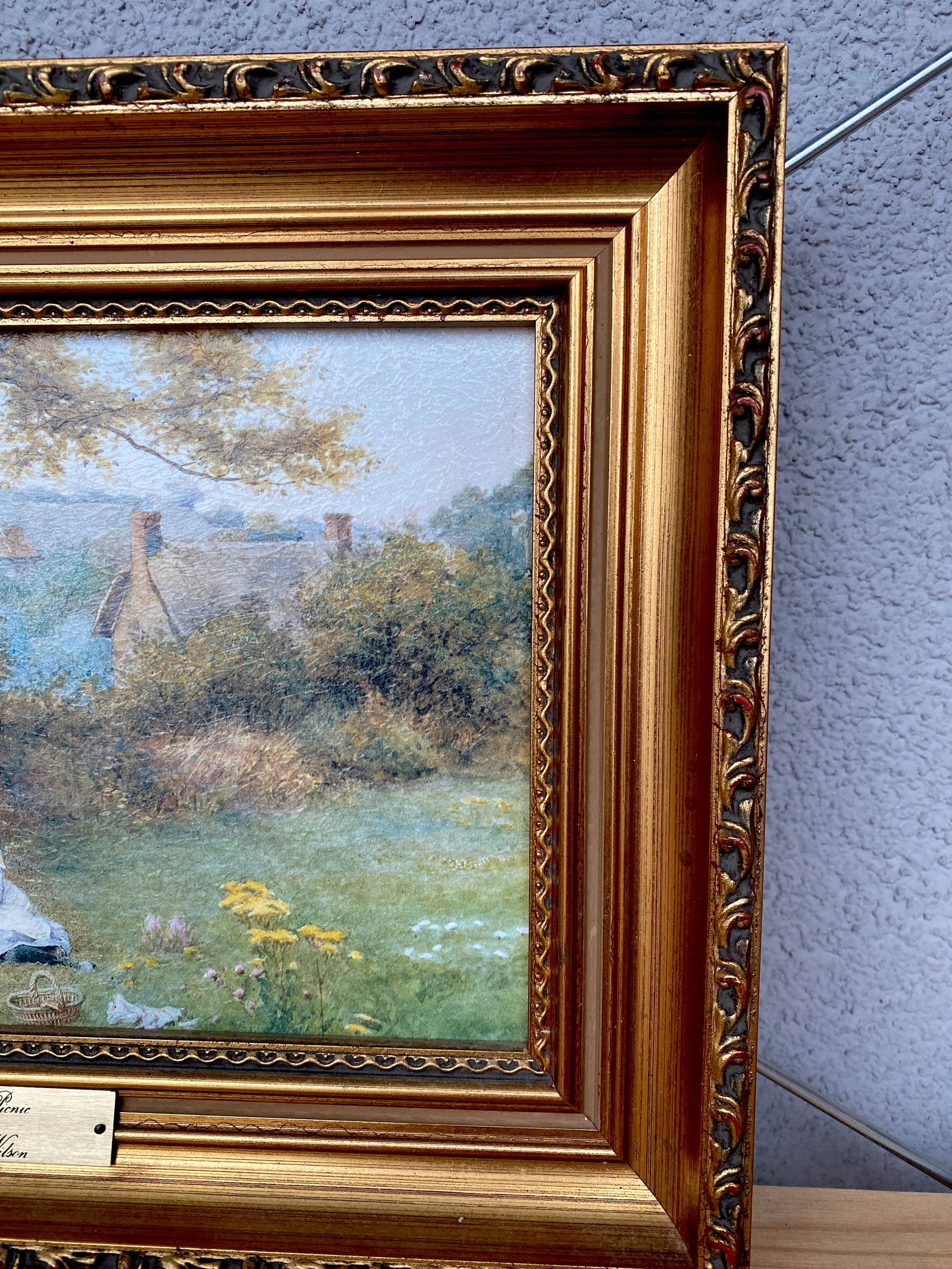 Antique framed painting by C.E.Wilson - The Picnic - 5