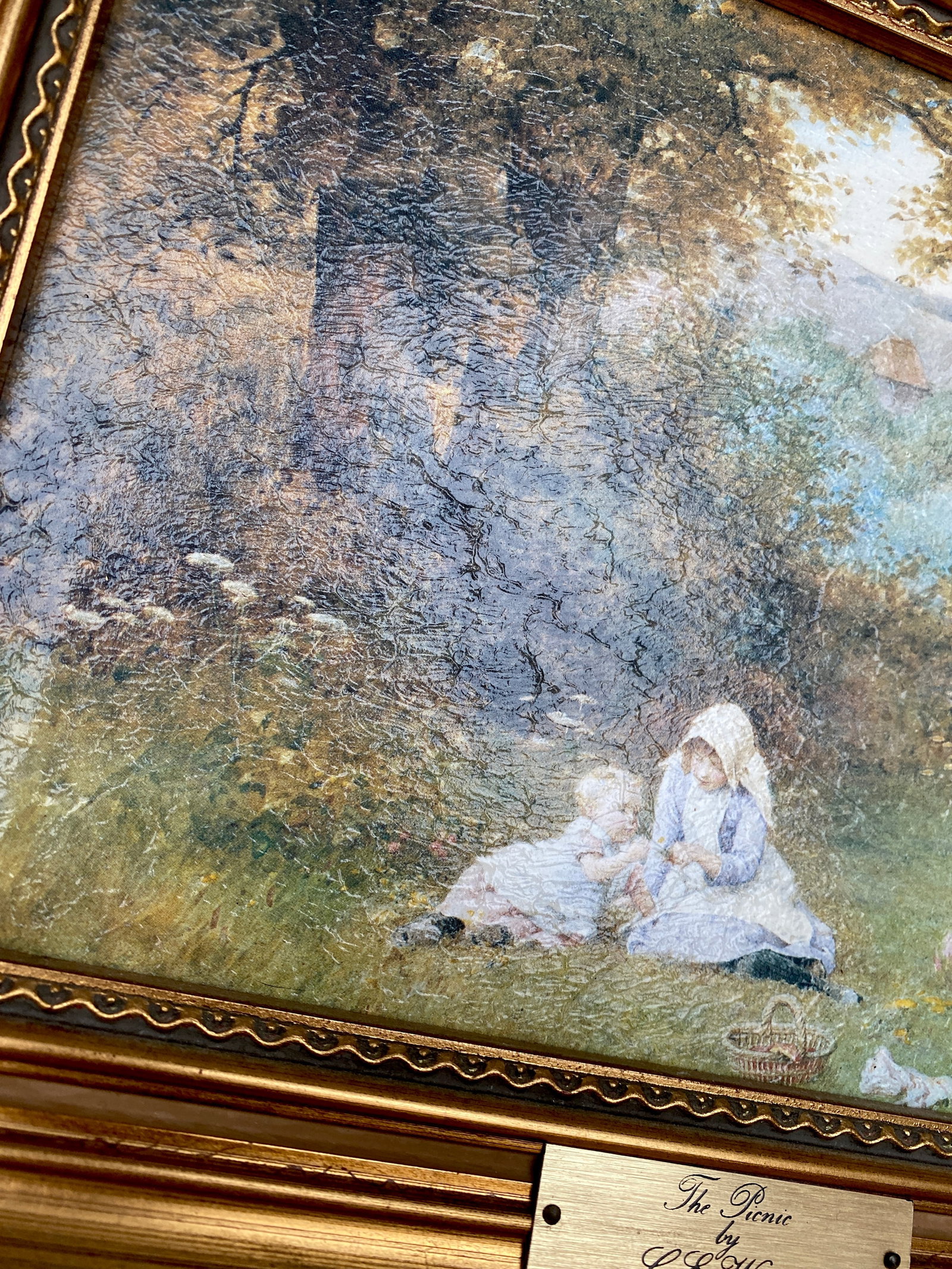 Antique framed painting by C.E.Wilson - The Picnic - 6