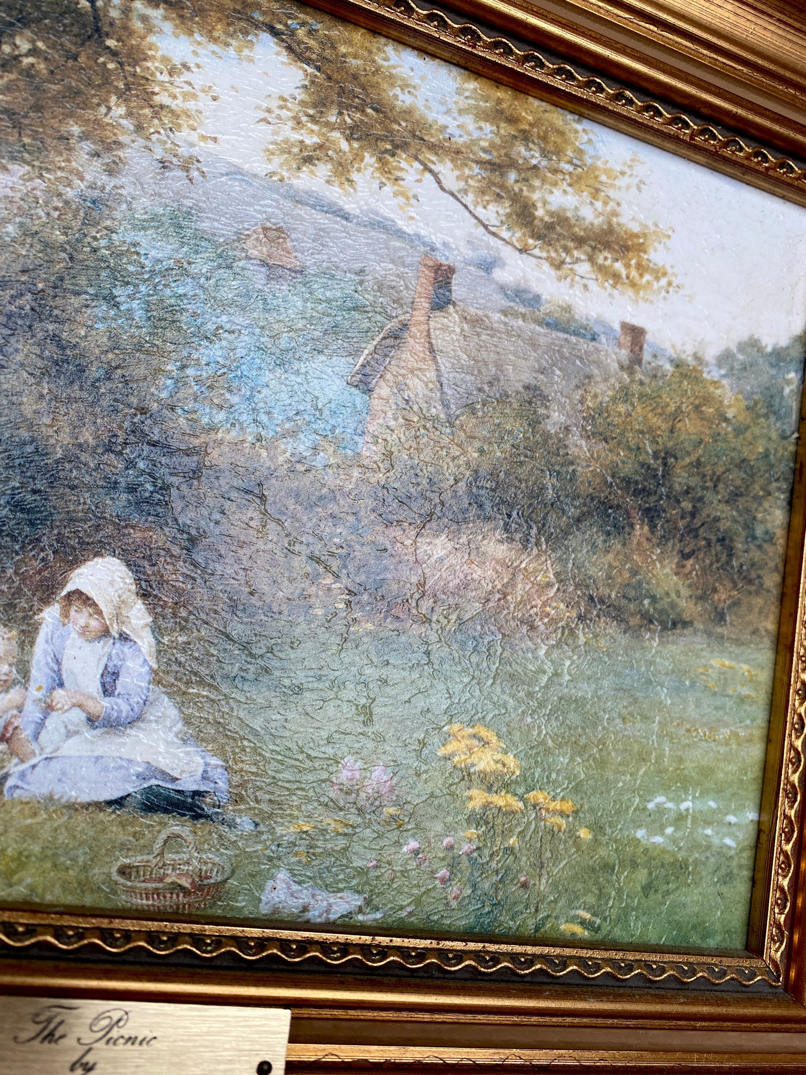 Antique framed painting by C.E.Wilson - The Picnic - 7