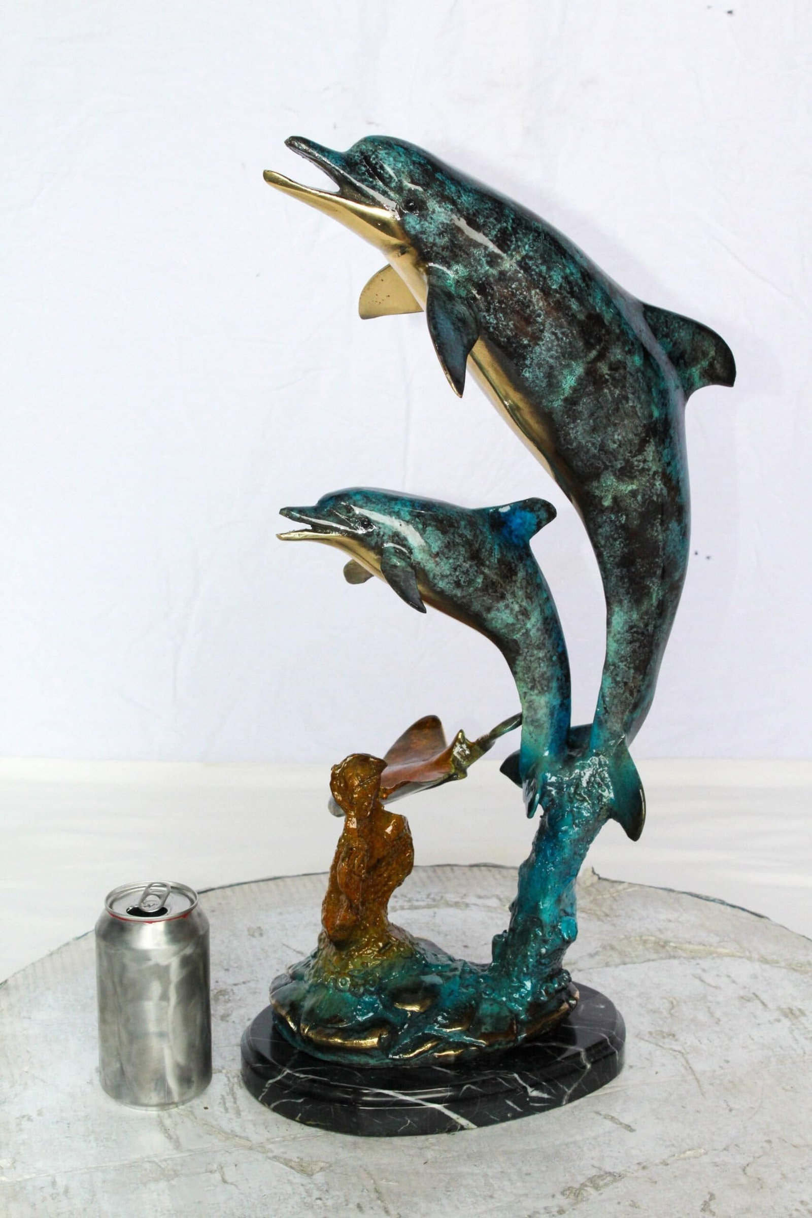 Enchanting Bronze Mermaid with Two Dolphins Statue – Handcrafted Lost Wax Sculpture with - 5
