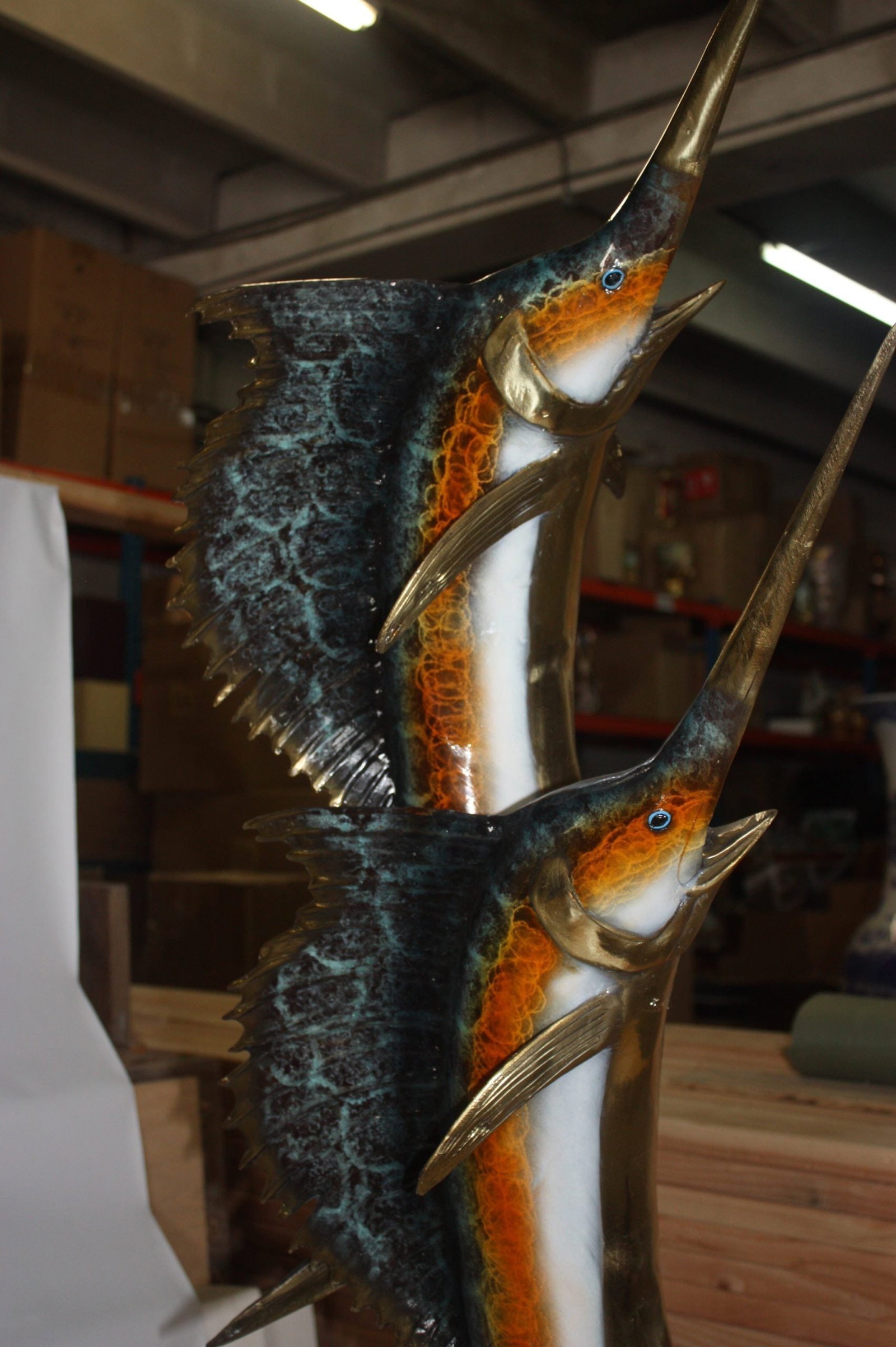 Two Sailfish 56"H Bronze Statue On A Marble Base - 11