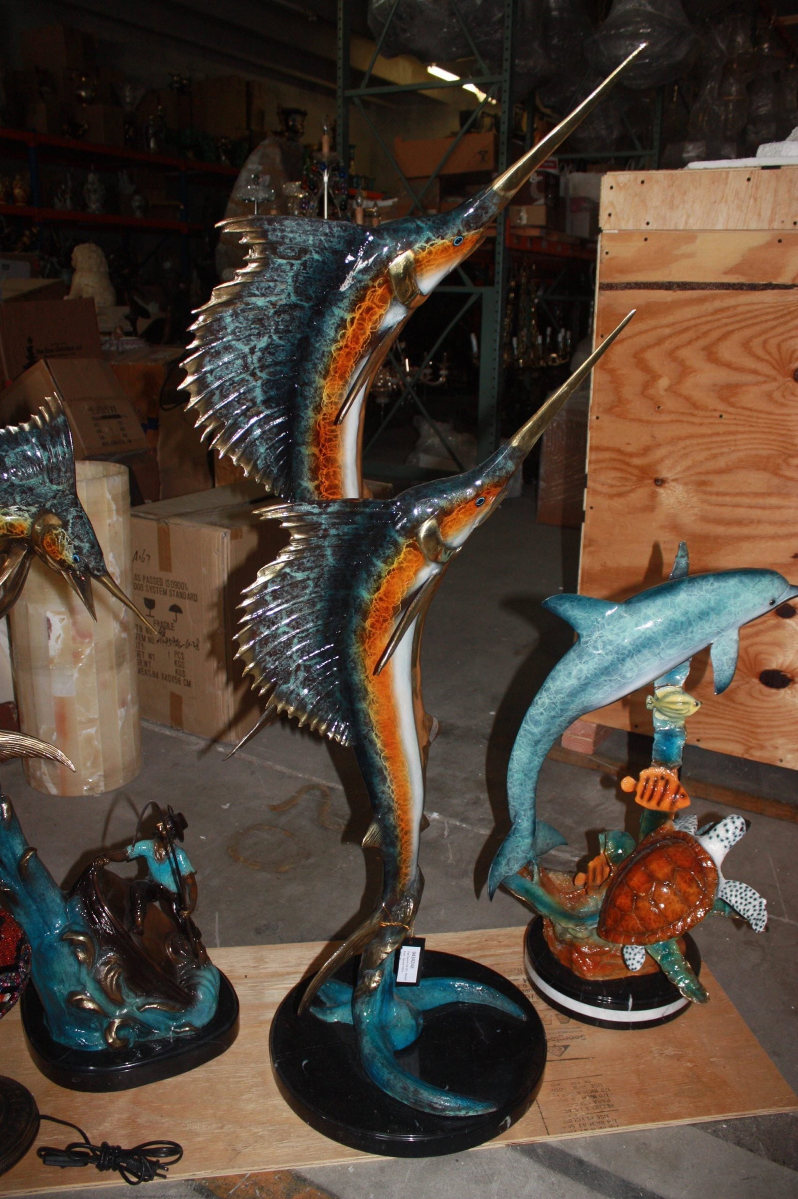 Two Sailfish 56"H Bronze Statue On A Marble Base - 14