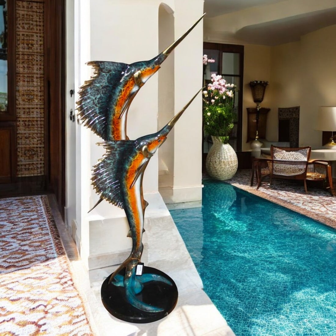 Two Sailfish 56"H Bronze Statue On A Marble Base - 2