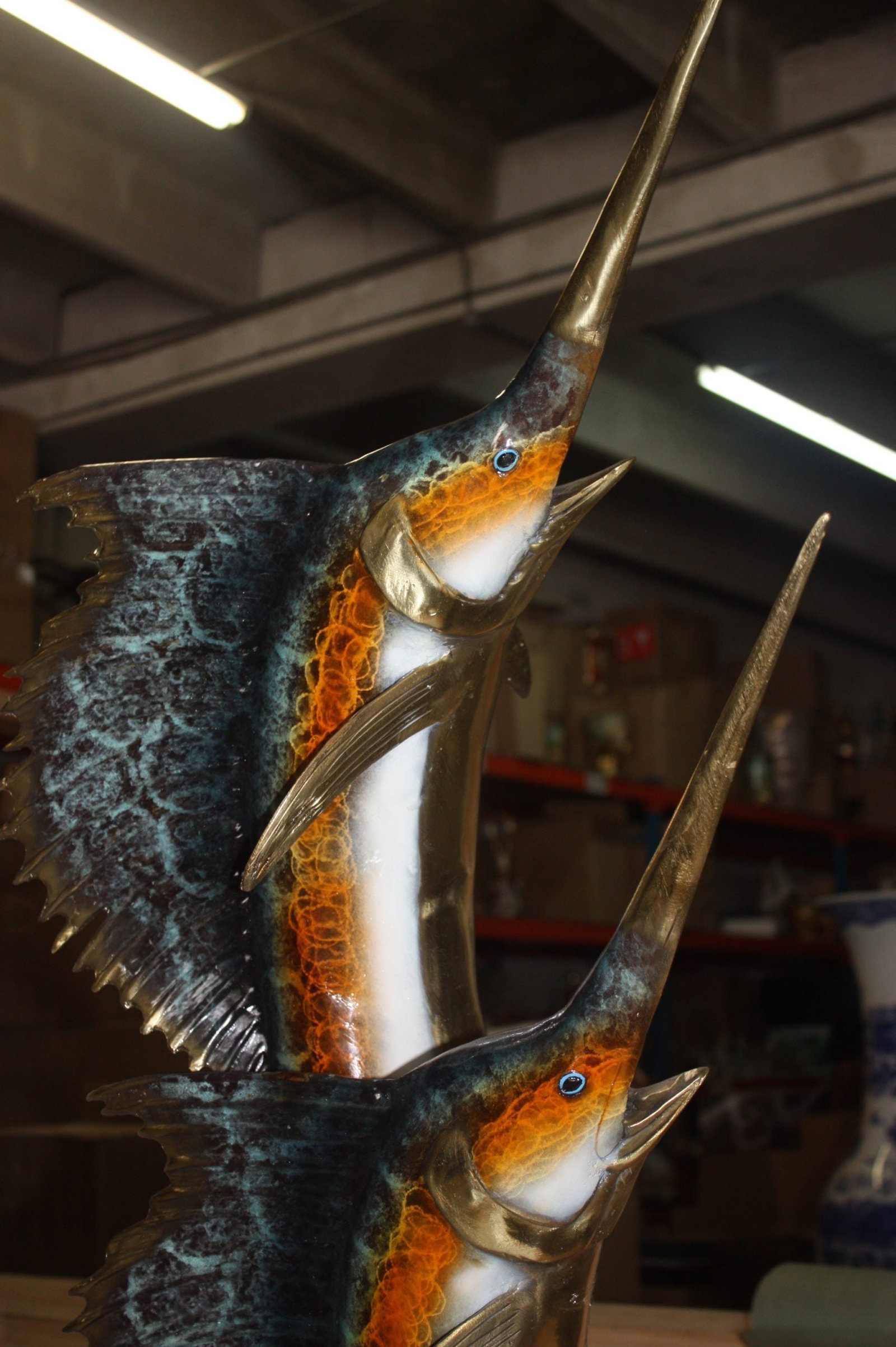 Two Sailfish 56"H Bronze Statue On A Marble Base - 9
