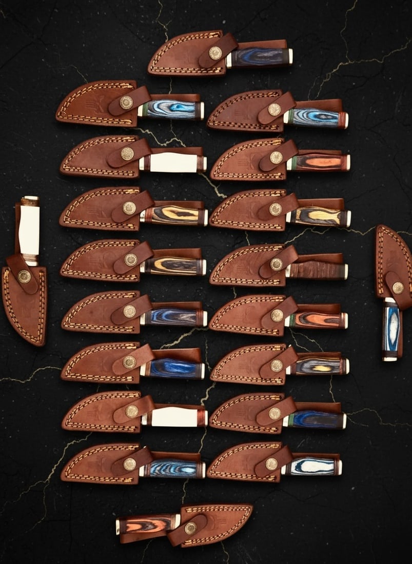 20pc Custom Handmade Damascus Steel 8" Hunting & Camping Knife Set USA Made - 4
