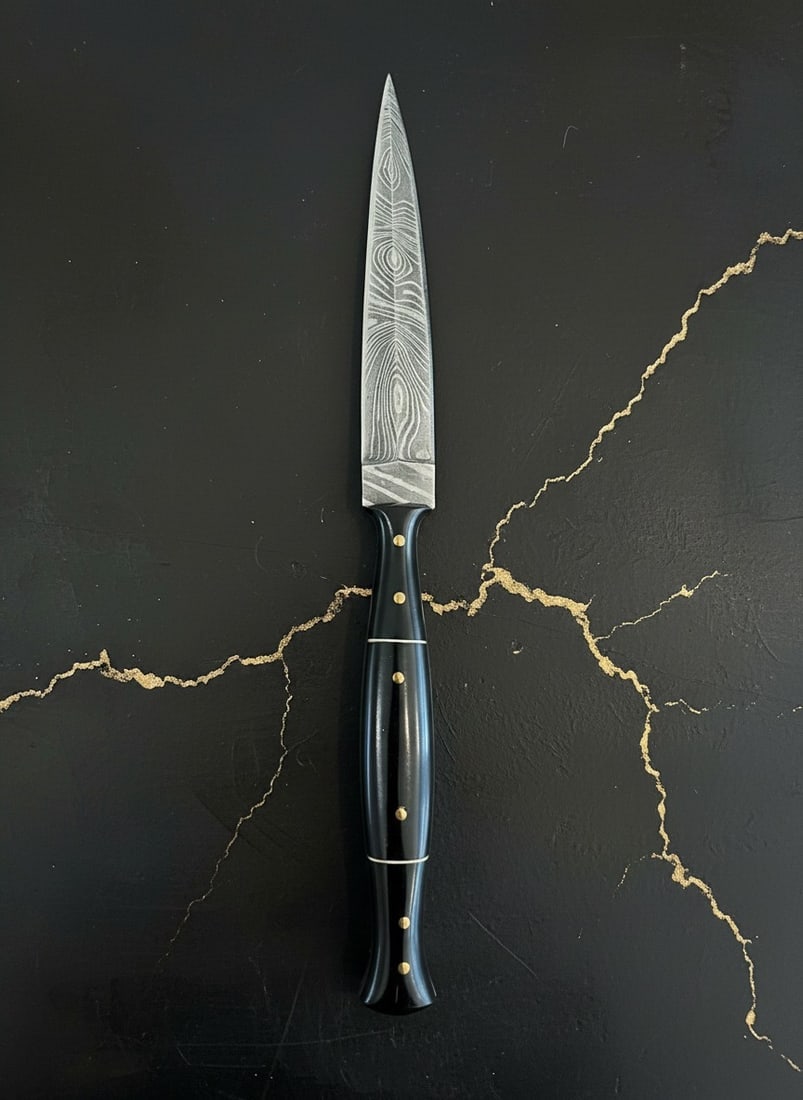 Handmade Damascus Steel Dagger Buffalo Horn Handle w/ Leather Sheath - 2
