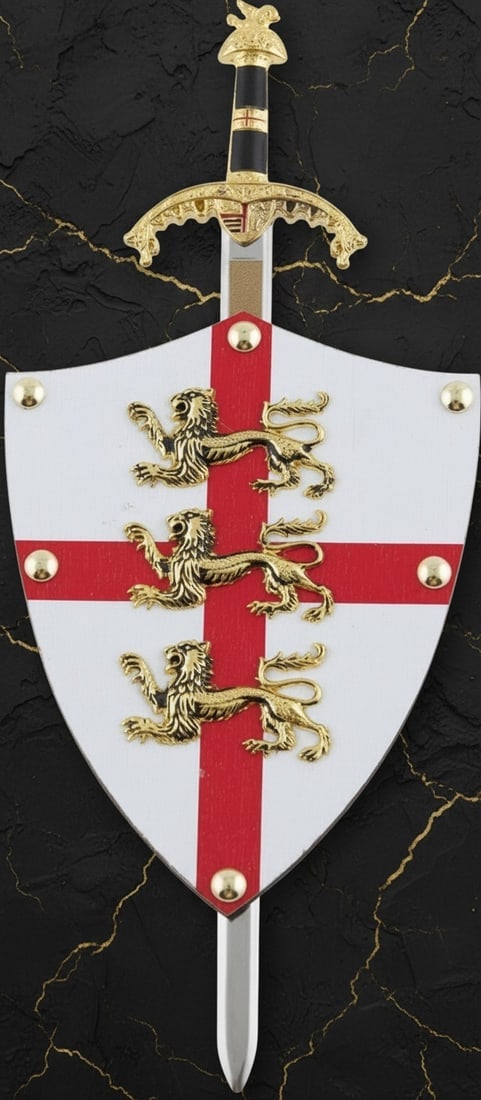 Medieval Knightly Lionheart Replica Sword Stainless Steel Unsharpened Blade: Title:Medieval Knightly Lionheart Replica Sword Stainless Steel Unsharpened Blade Description:This collectible set features a display knife paired with a wooden wall plaque for mounting.