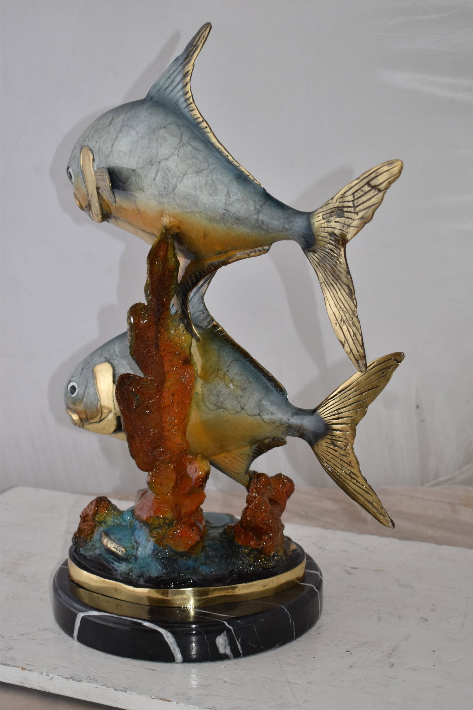 Two Permit Fish Swimming in The Ocean Bronze Statue Size: 13" x 19" x 25"H - 10