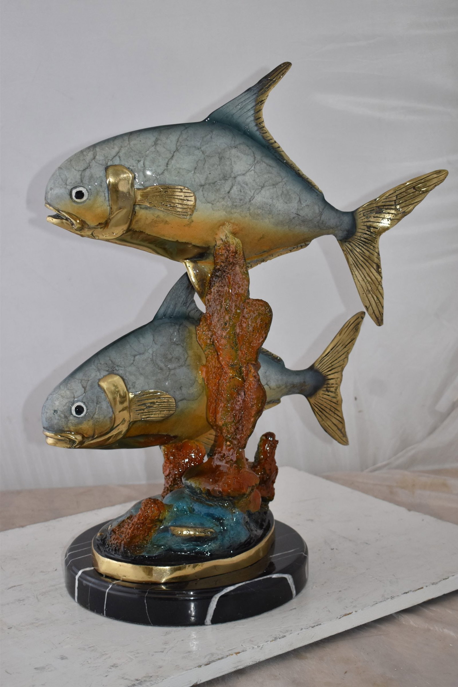 Two Permit Fish Swimming in The Ocean Bronze Statue Size: 13" x 19" x 25"H - 11