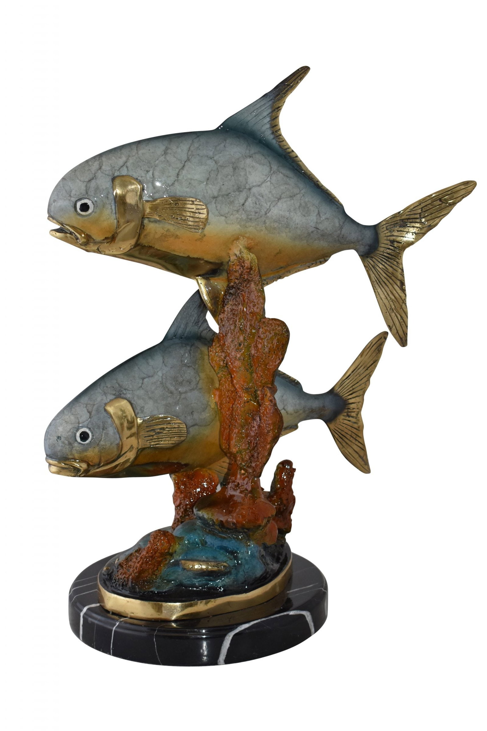 Two Permit Fish Swimming in The Ocean Bronze Statue Size: 13" x 19" x 25"H (1 of 12)