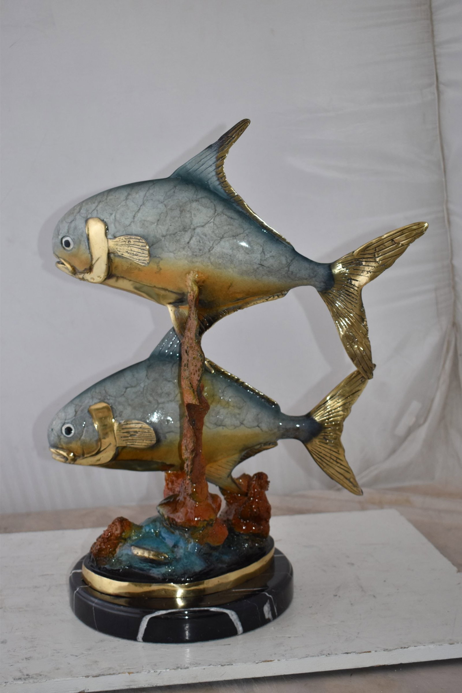 Two Permit Fish Swimming in The Ocean Bronze Statue Size: 13" x 19" x 25"H - 2