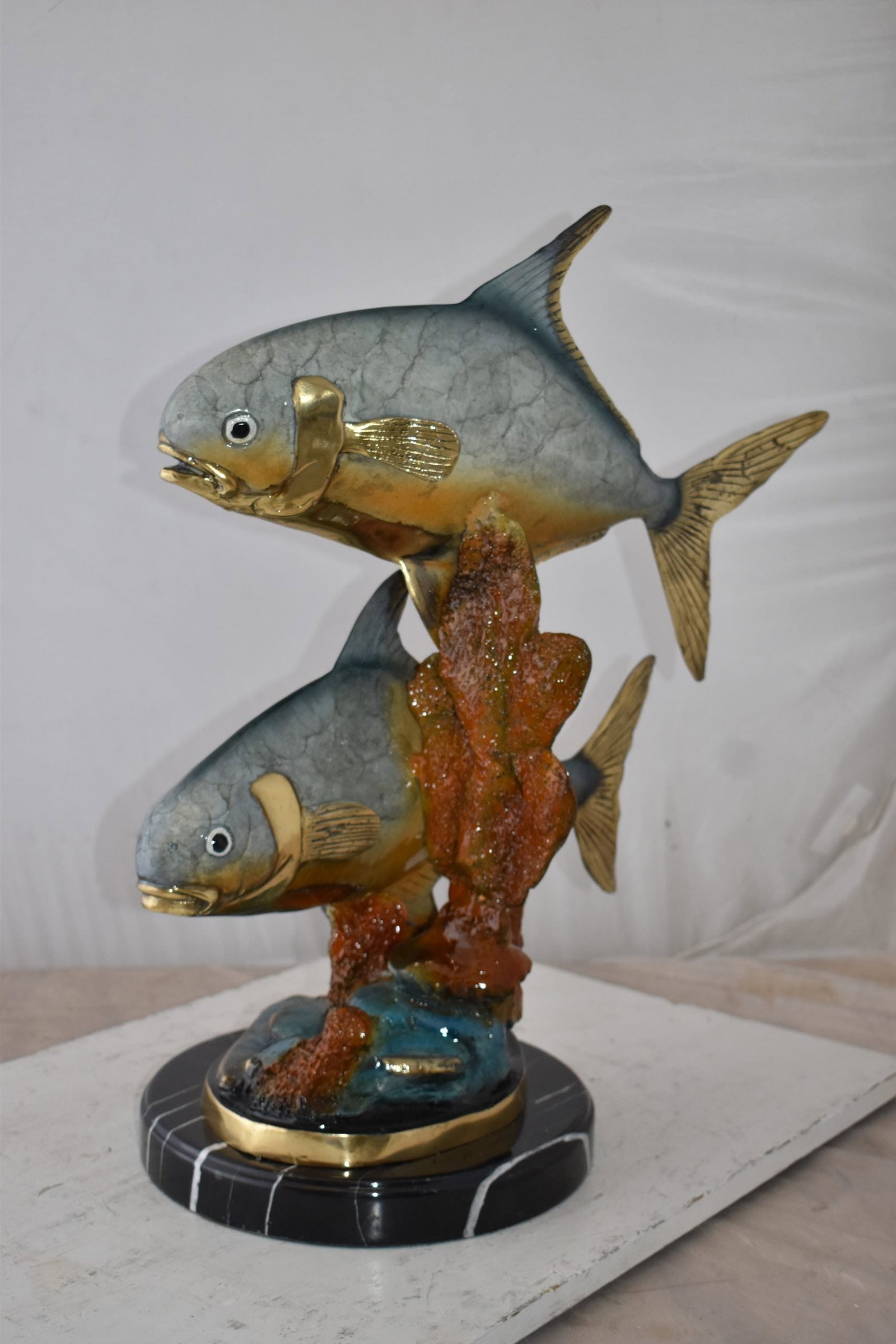 Two Permit Fish Swimming in The Ocean Bronze Statue Size: 13" x 19" x 25"H - 3