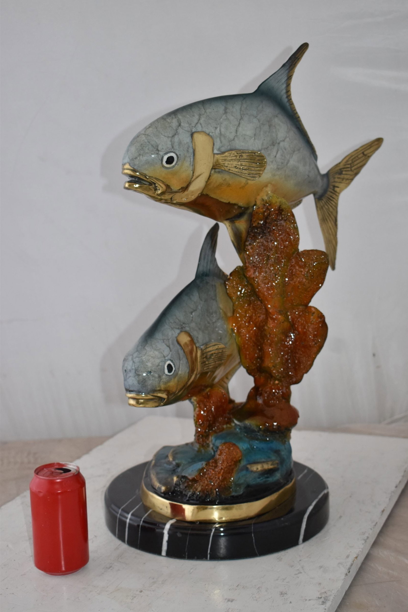 Two Permit Fish Swimming in The Ocean Bronze Statue Size: 13" x 19" x 25"H - 4