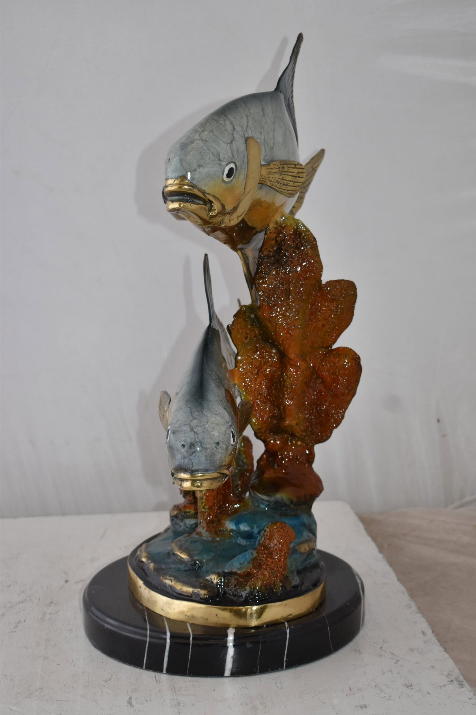 Two Permit Fish Swimming in The Ocean Bronze Statue Size: 13" x 19" x 25"H - 5