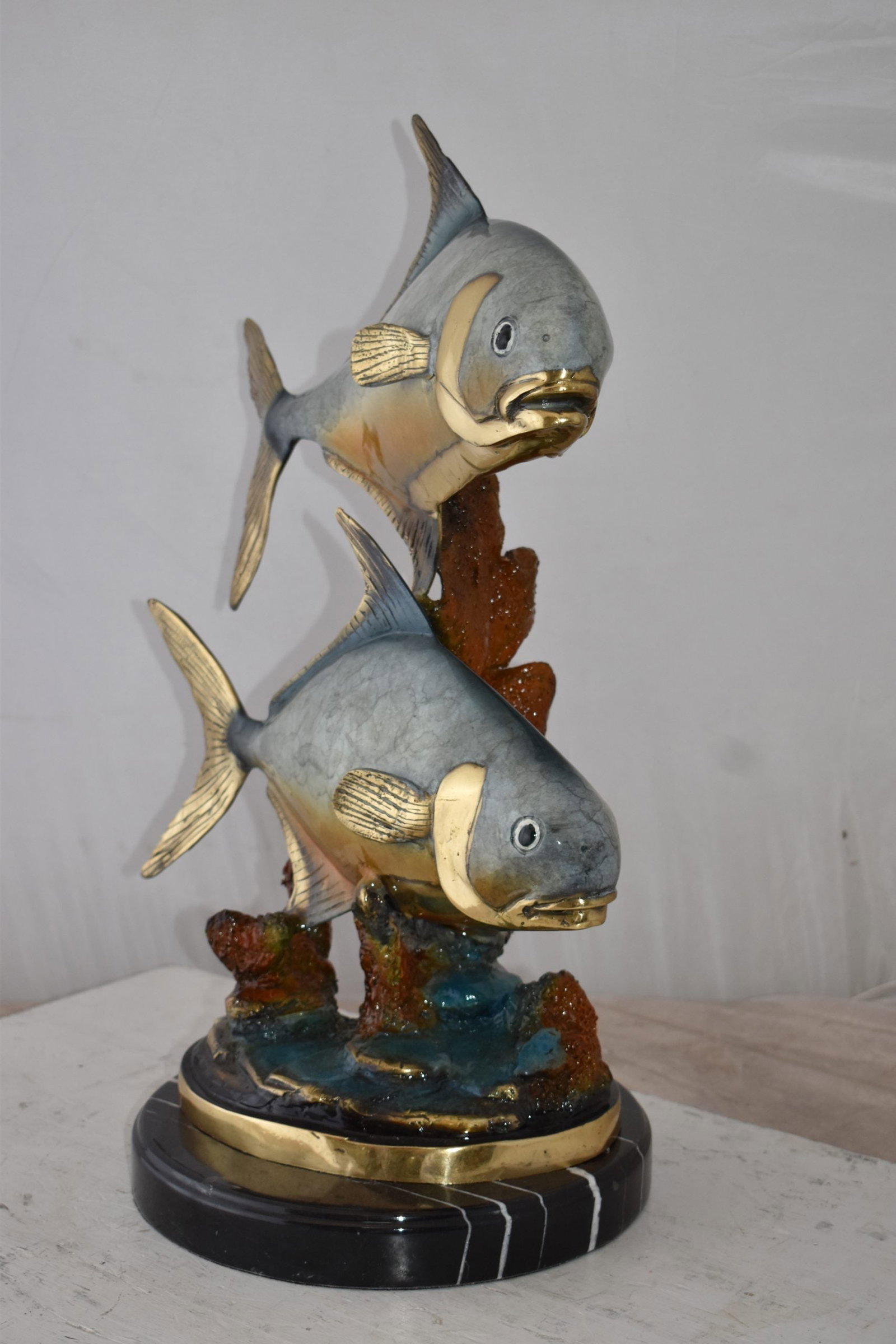 Two Permit Fish Swimming in The Ocean Bronze Statue Size: 13" x 19" x 25"H - 6