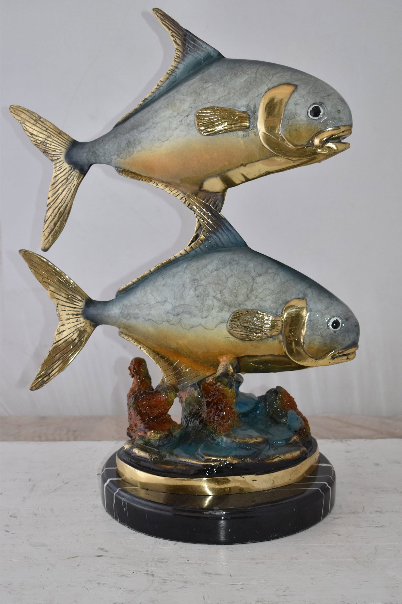 Two Permit Fish Swimming in The Ocean Bronze Statue Size: 13" x 19" x 25"H - 7