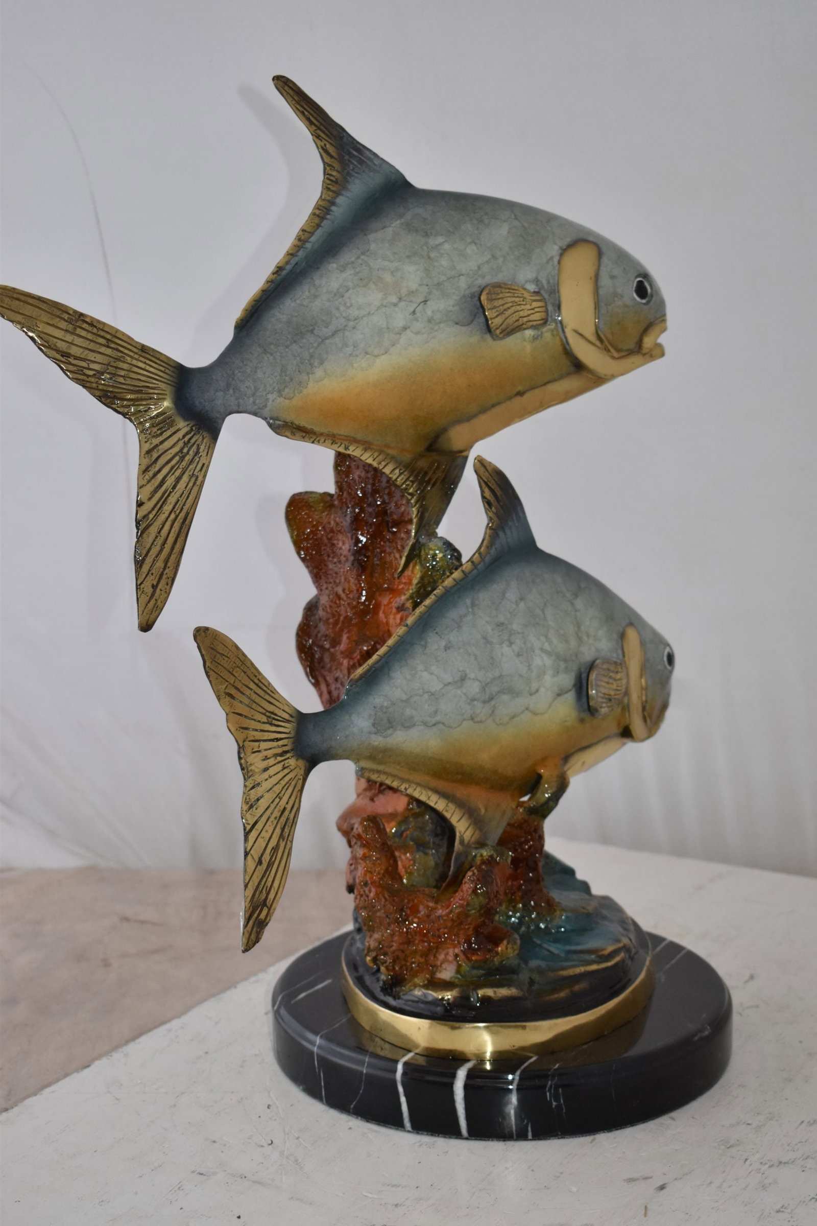 Two Permit Fish Swimming in The Ocean Bronze Statue Size: 13" x 19" x 25"H - 8
