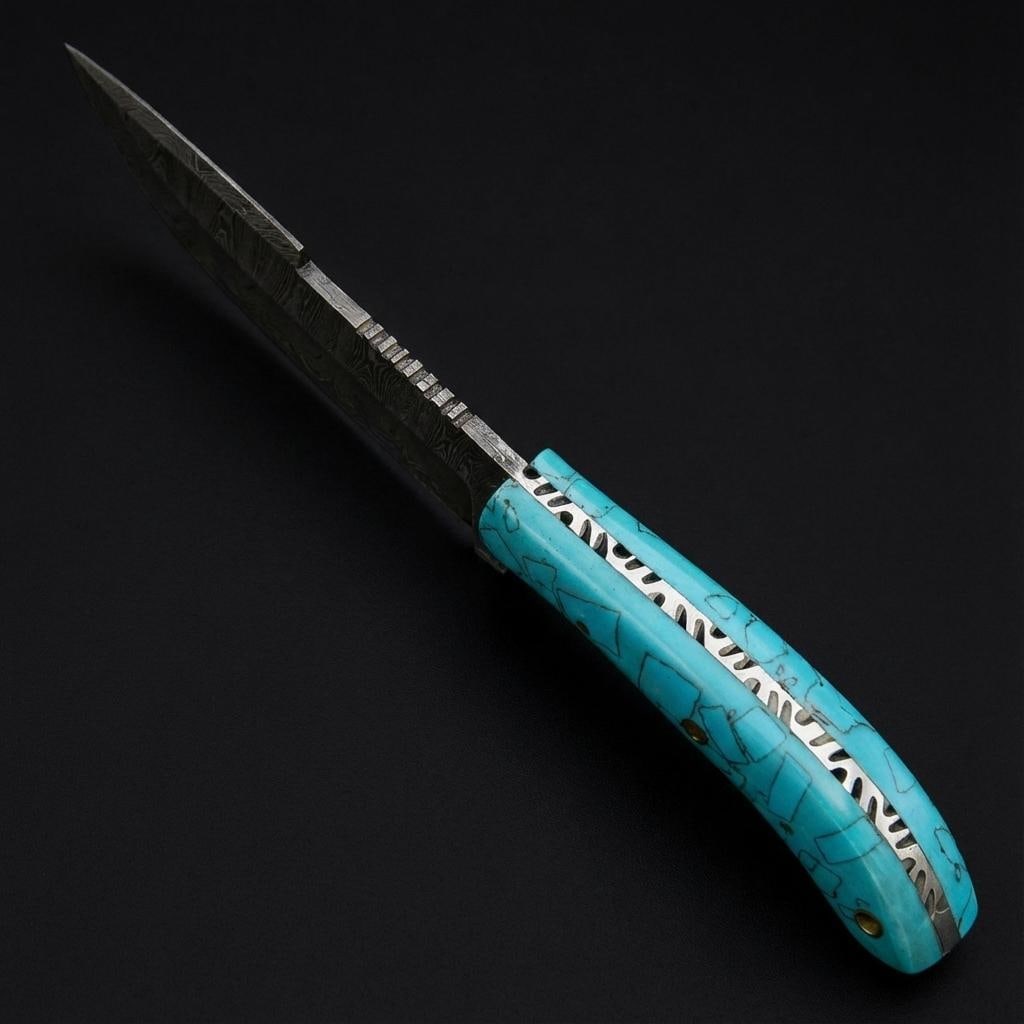 10" Hand Forged Damascus Steel Hunting Knife Skinner Blade with Leather Sheath - 4