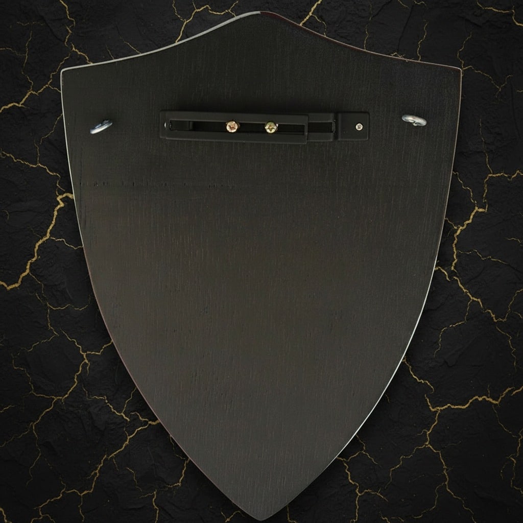 Small Decorative Wood Shield Brass Accents Medieval Style Wall Hanging Decor - 2