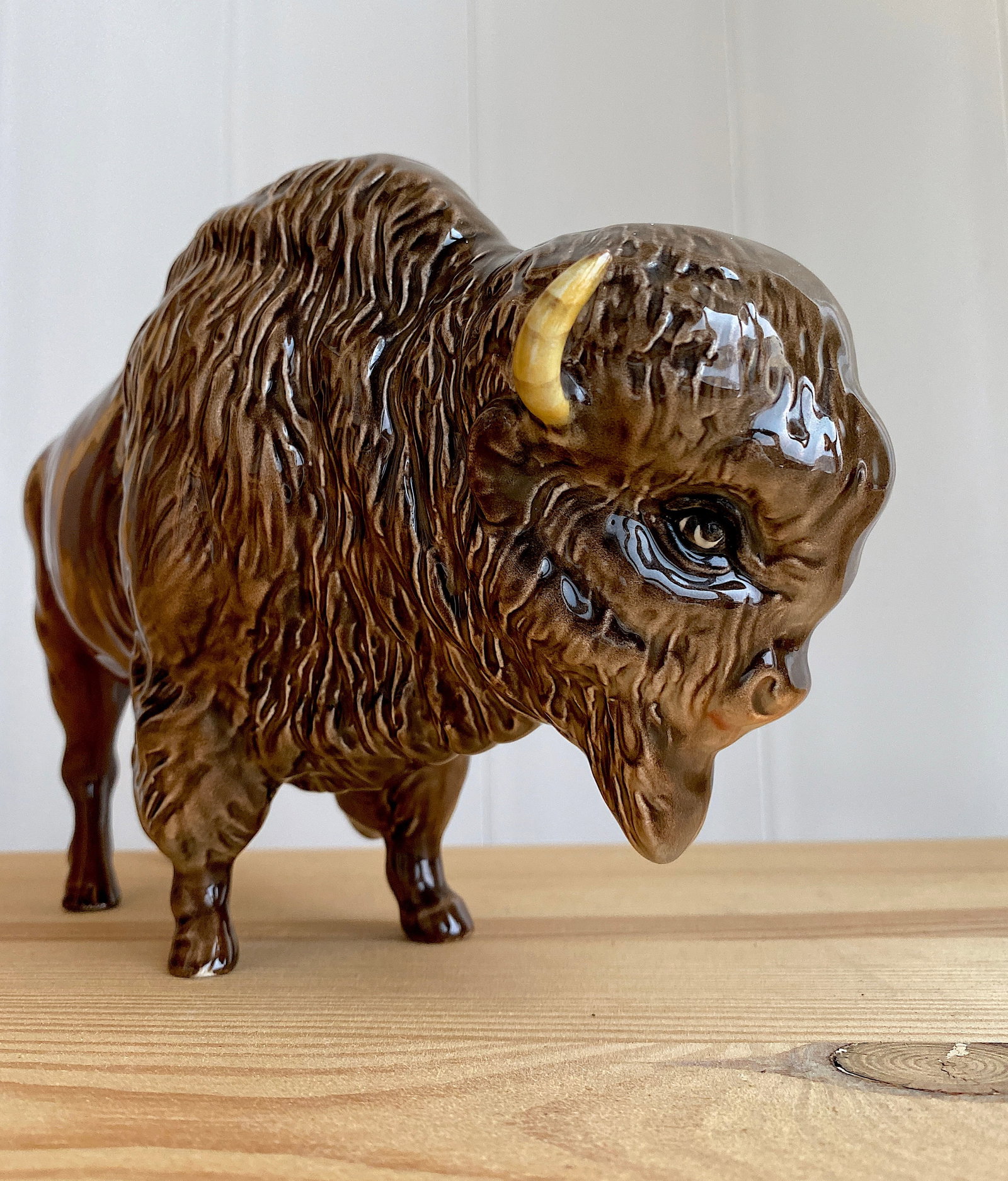 Signed Porcelain Bison Statue - 3