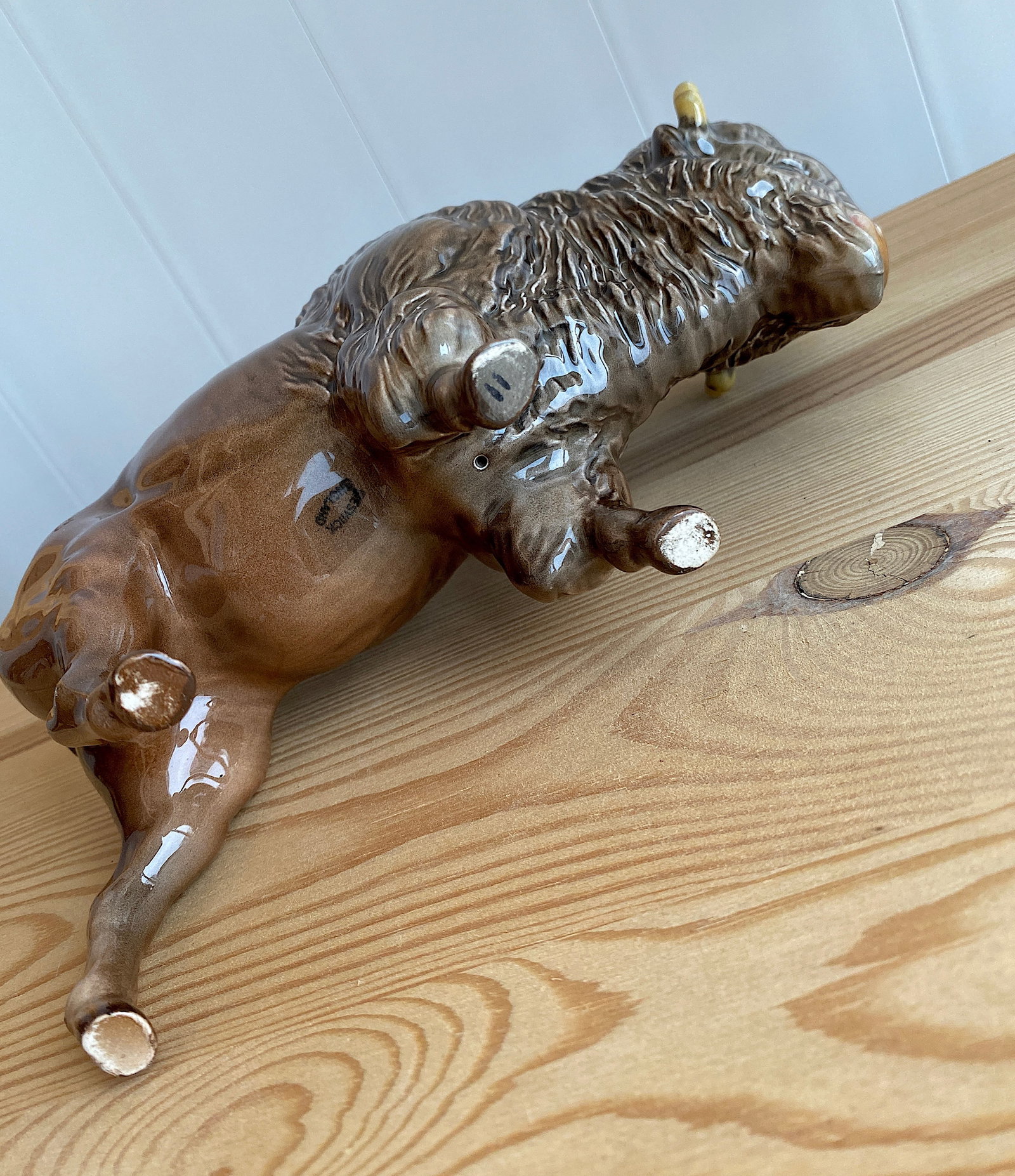 Signed Porcelain Bison Statue - 8