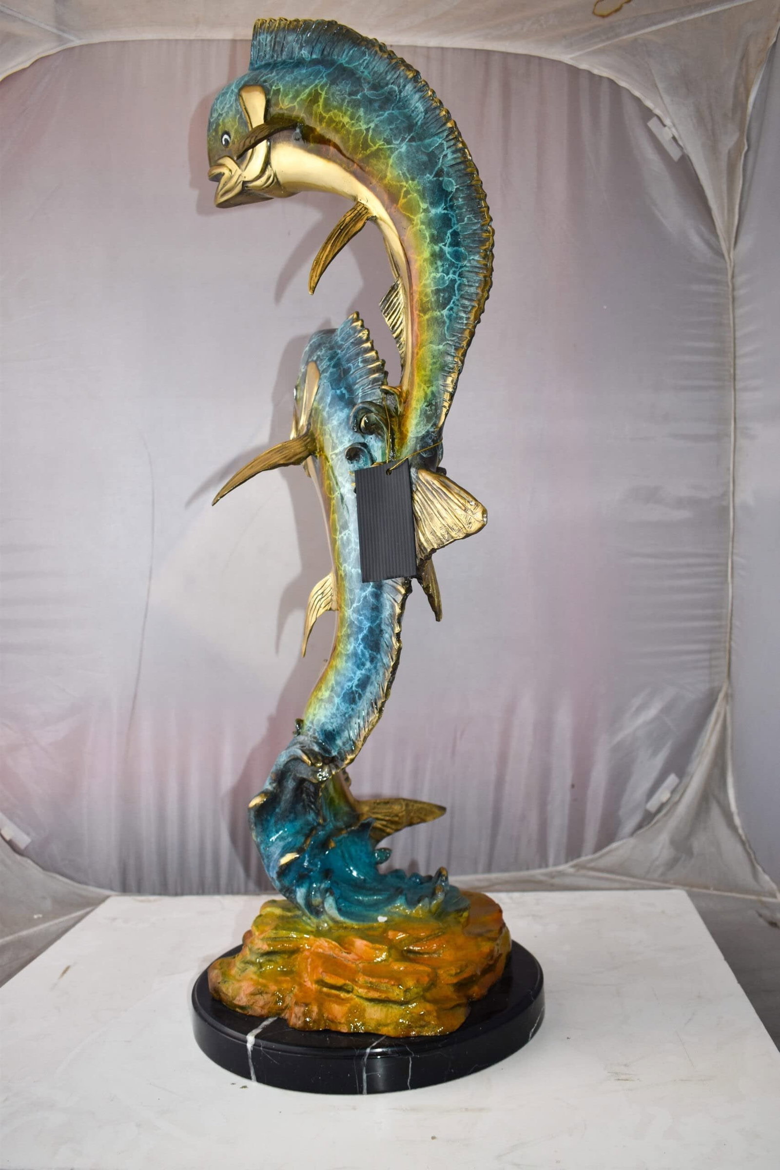 Impressive Pair of Dorado Mahi Mahi Fish Bronze Statue Size: 20" x 18" x 42"H - 10