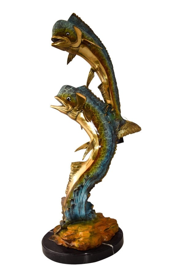 Impressive Pair of Dorado Mahi Mahi Fish Bronze Statue Size: 20" x 18" x 42"H (1 of 10)
