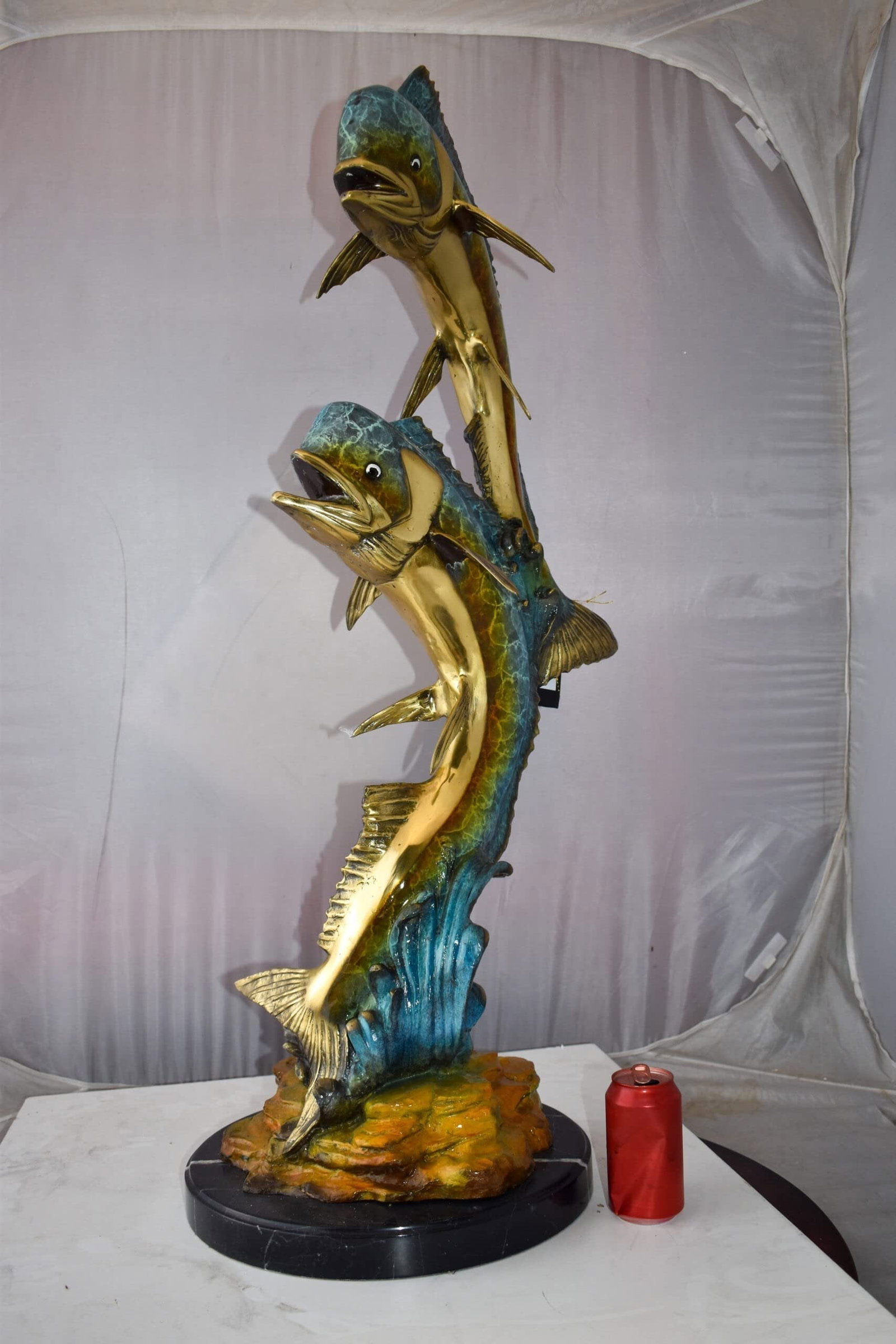 Impressive Pair of Dorado Mahi Mahi Fish Bronze Statue Size: 20" x 18" x 42"H - 5