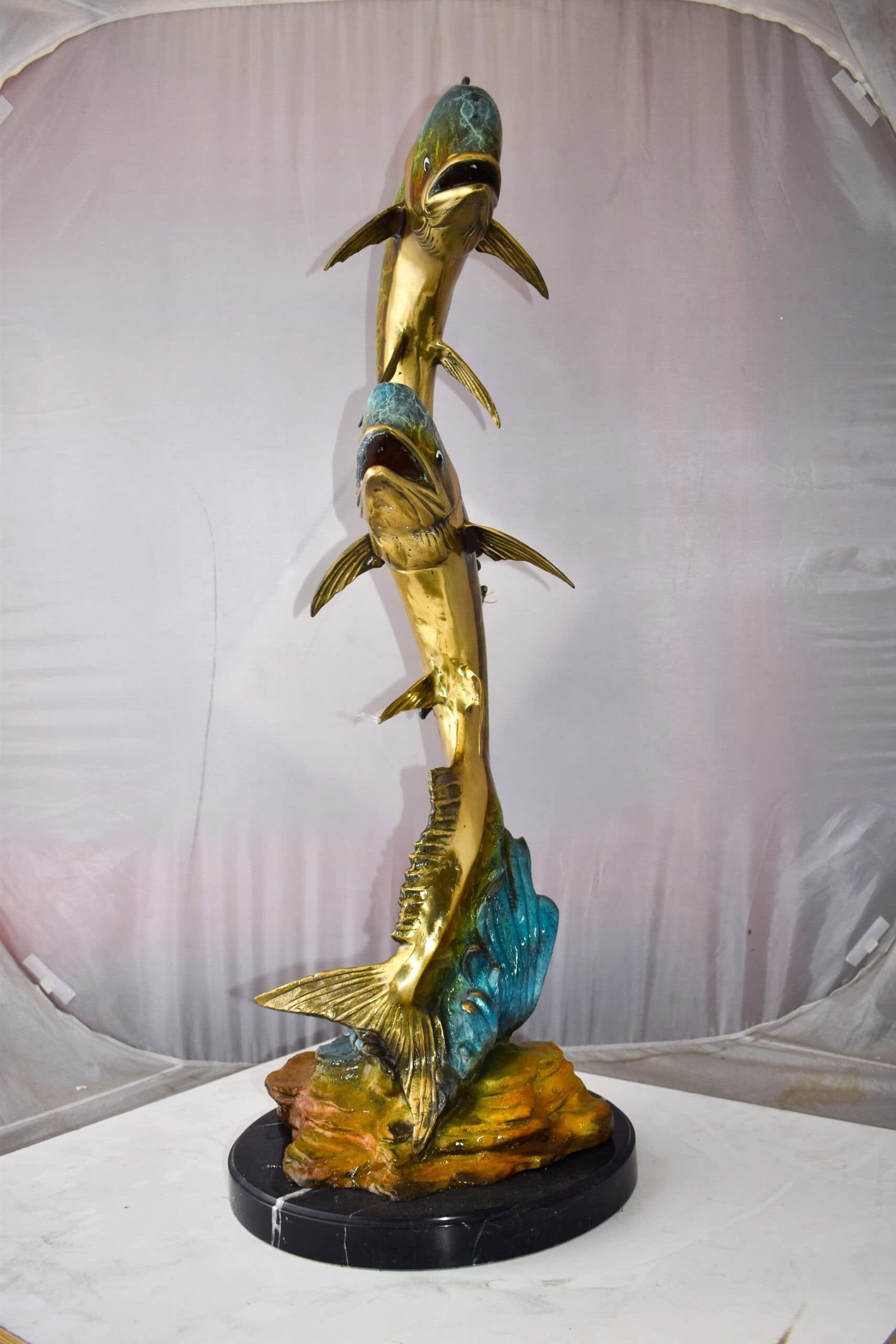 Impressive Pair of Dorado Mahi Mahi Fish Bronze Statue Size: 20" x 18" x 42"H - 6