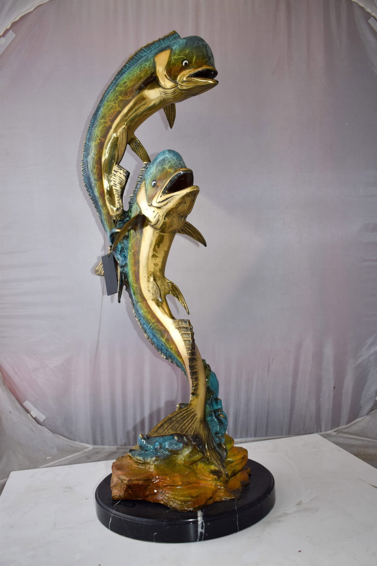 Impressive Pair of Dorado Mahi Mahi Fish Bronze Statue Size: 20" x 18" x 42"H - 7
