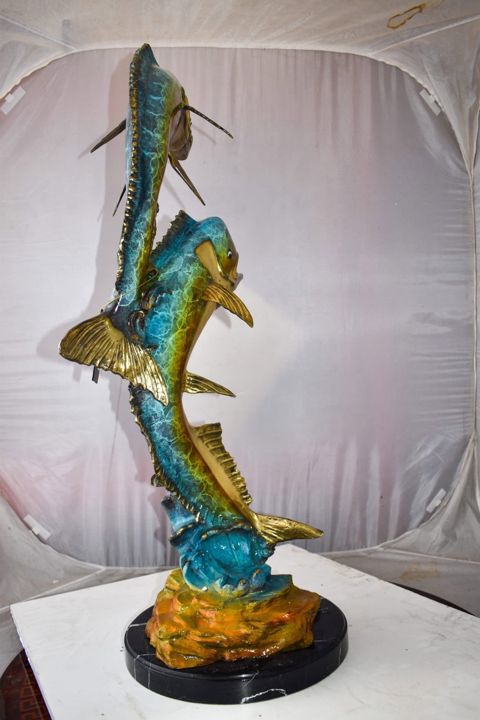 Impressive Pair of Dorado Mahi Mahi Fish Bronze Statue Size: 20" x 18" x 42"H - 9