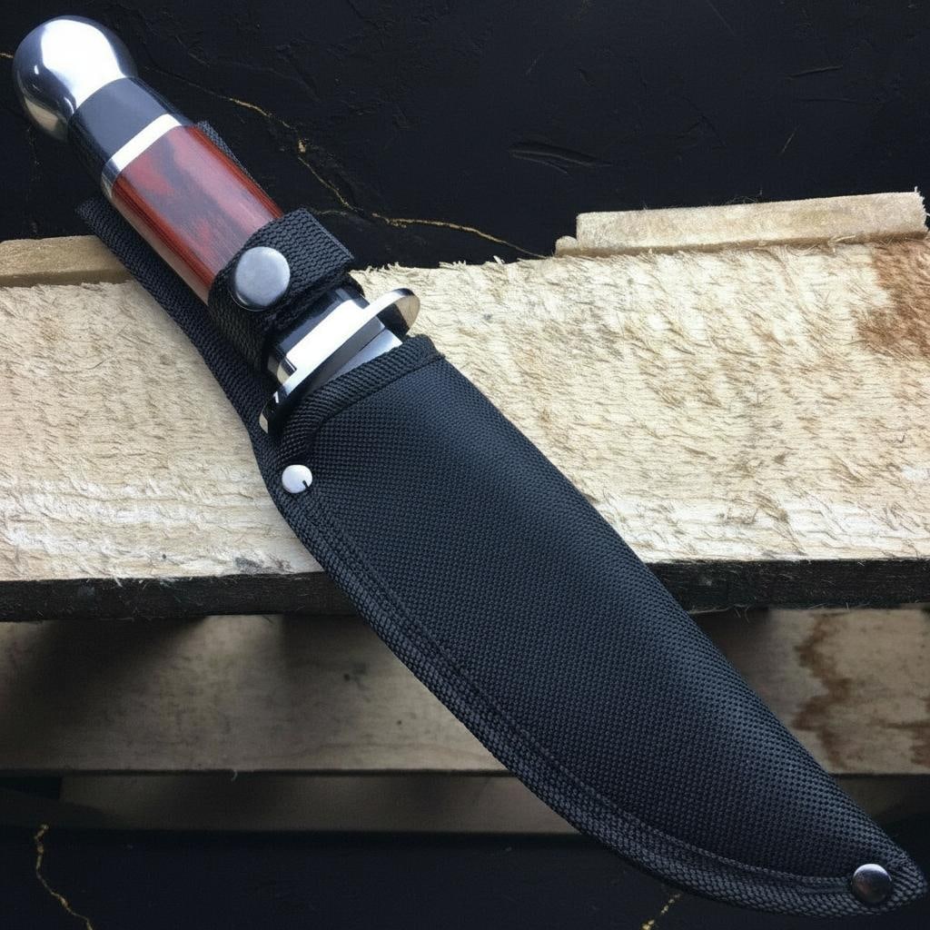 Full Tang Army Bowie Knife 10.5" with Wood Handle, Fixed Blade for Hunting Survival - 4