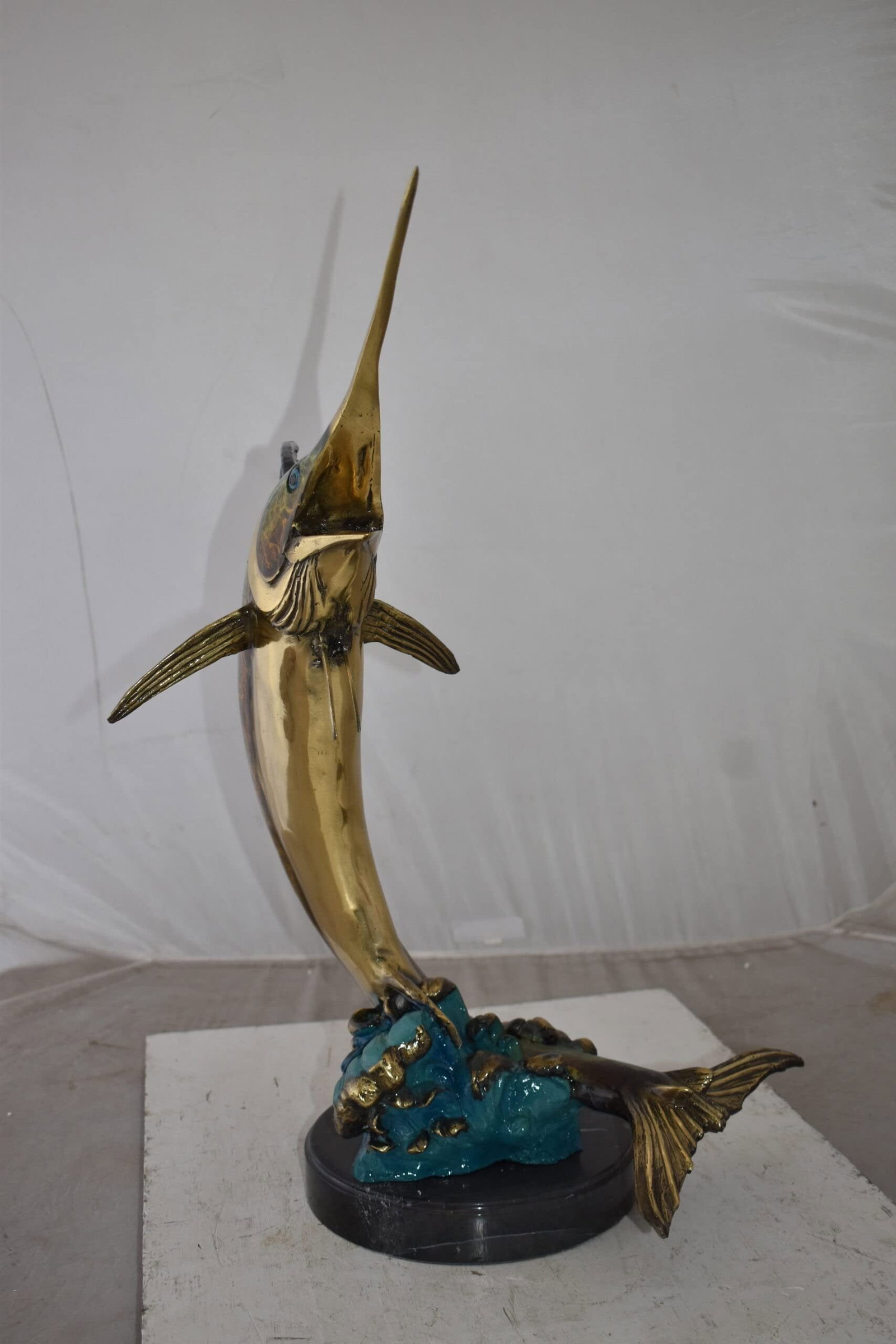 Gold And Blue Sailfish Swimming In Ocean Bronze Statue Size: 18" x 16" x 26"H - 8