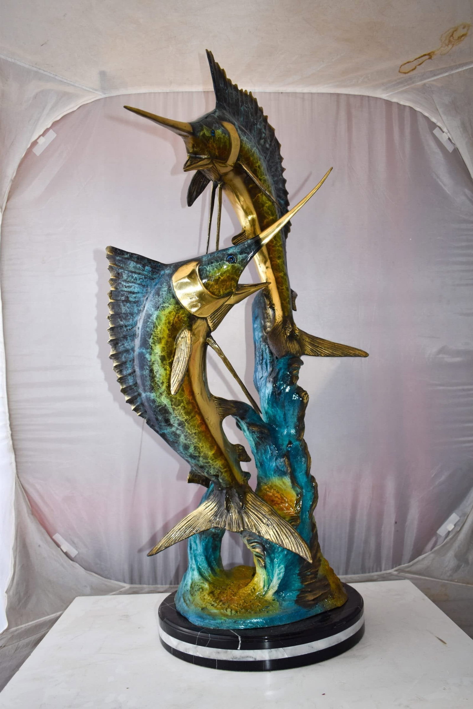 Set Of Intertwined Sailfish and Marlin Colored Bronze Statue 27" x 20" x 47"H - 10