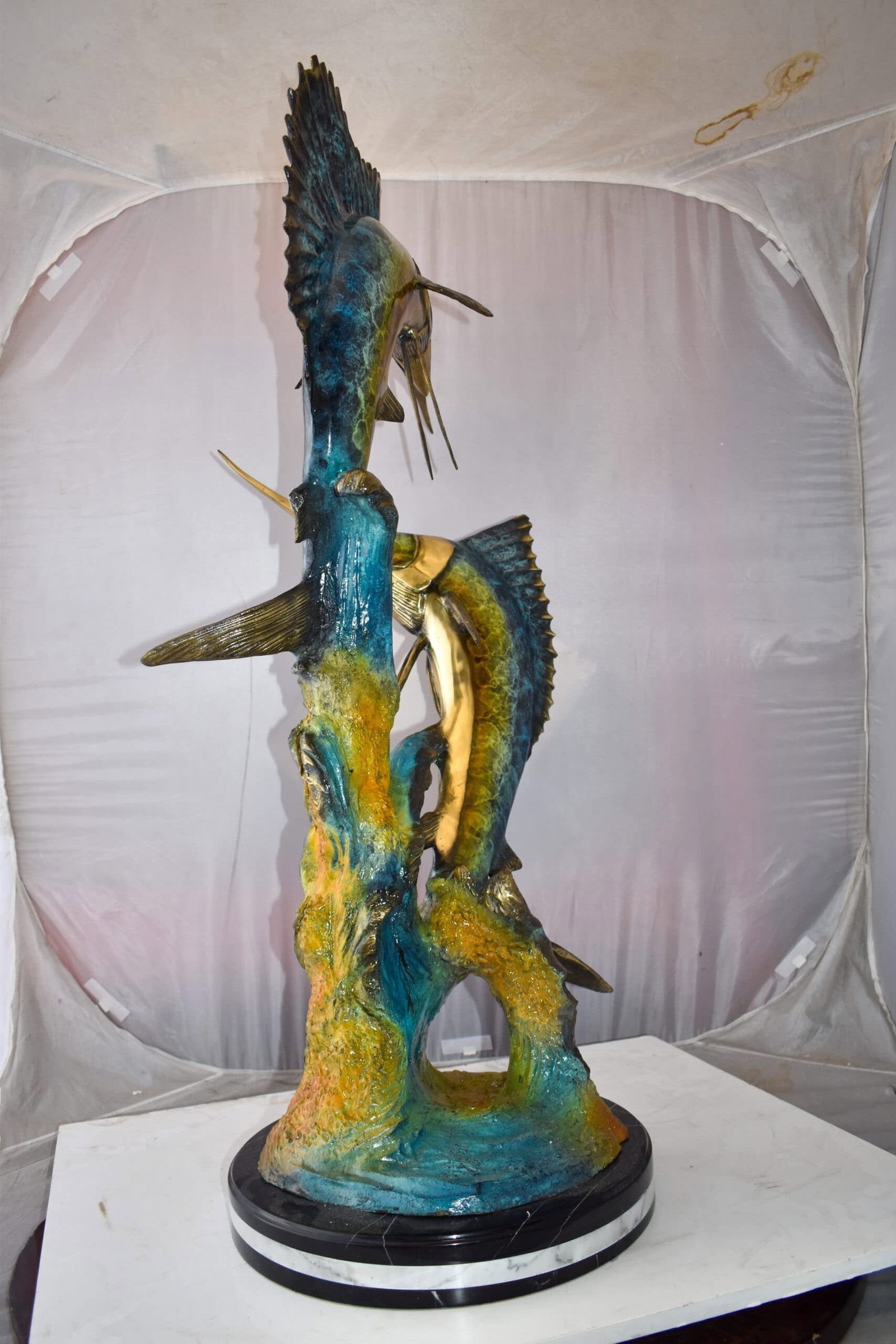 Set Of Intertwined Sailfish and Marlin Colored Bronze Statue 27" x 20" x 47"H - 6