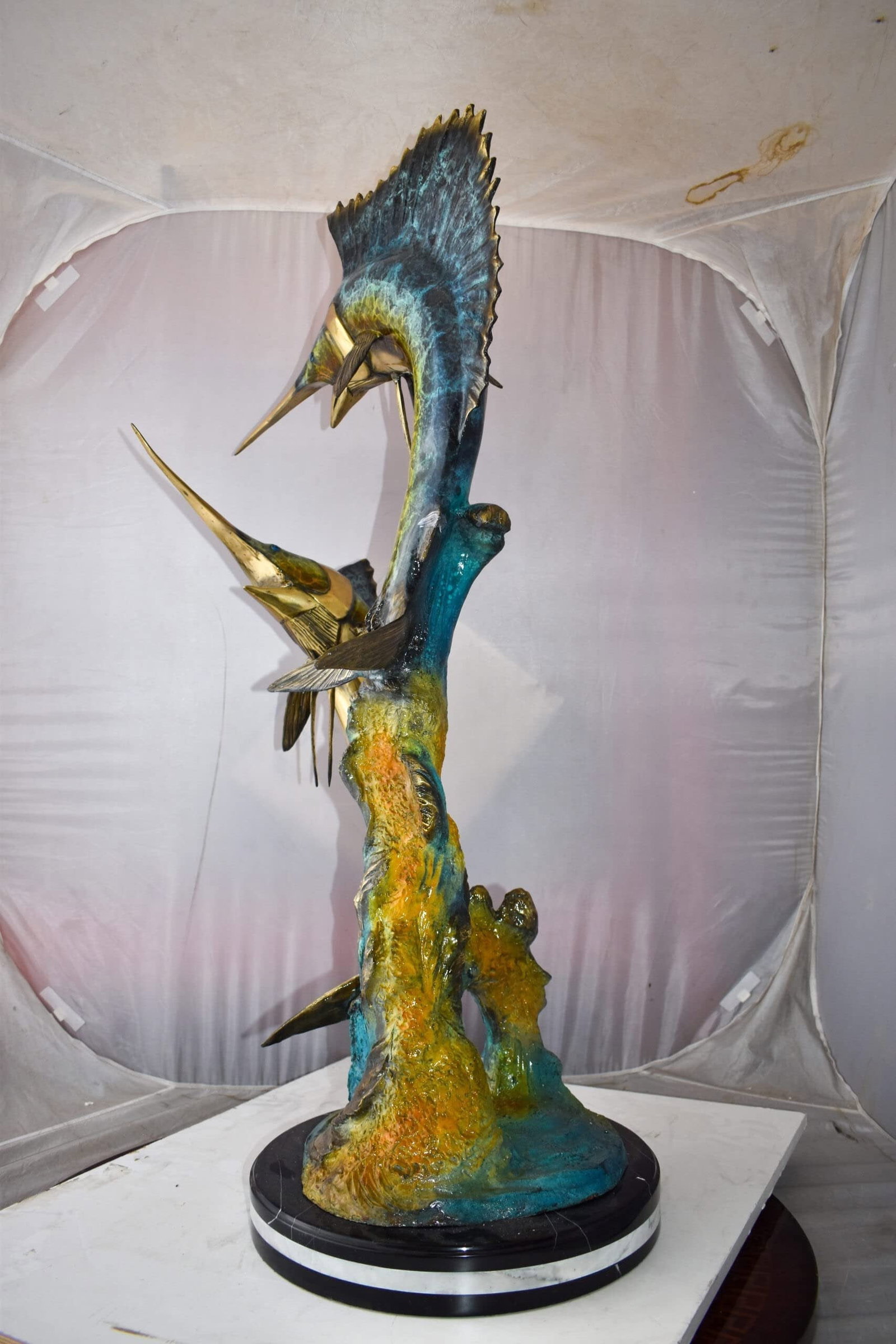 Set Of Intertwined Sailfish and Marlin Colored Bronze Statue 27" x 20" x 47"H - 7