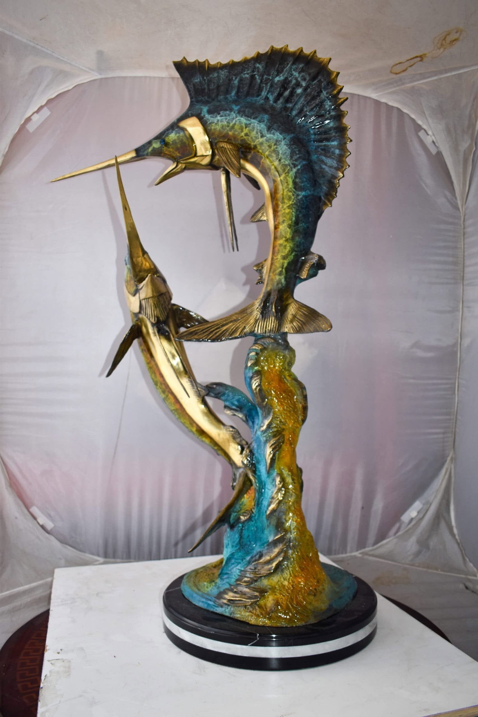 Set Of Intertwined Sailfish and Marlin Colored Bronze Statue 27" x 20" x 47"H - 8