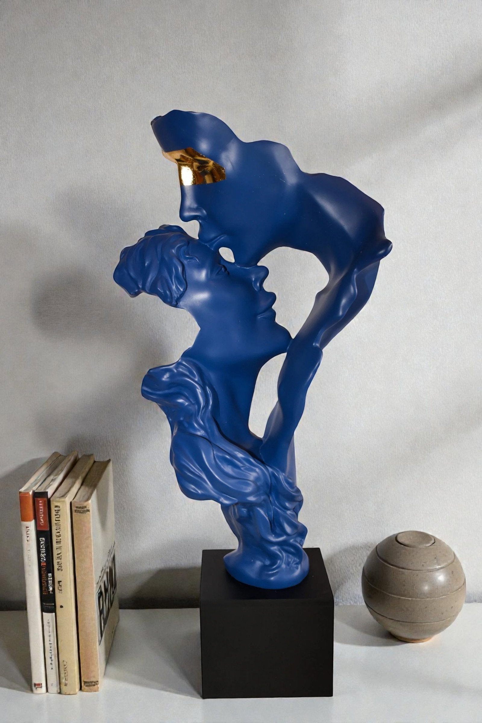 Abstract Modern Lovers Blue Resin Statue 12" x 8" x 26"H - 2