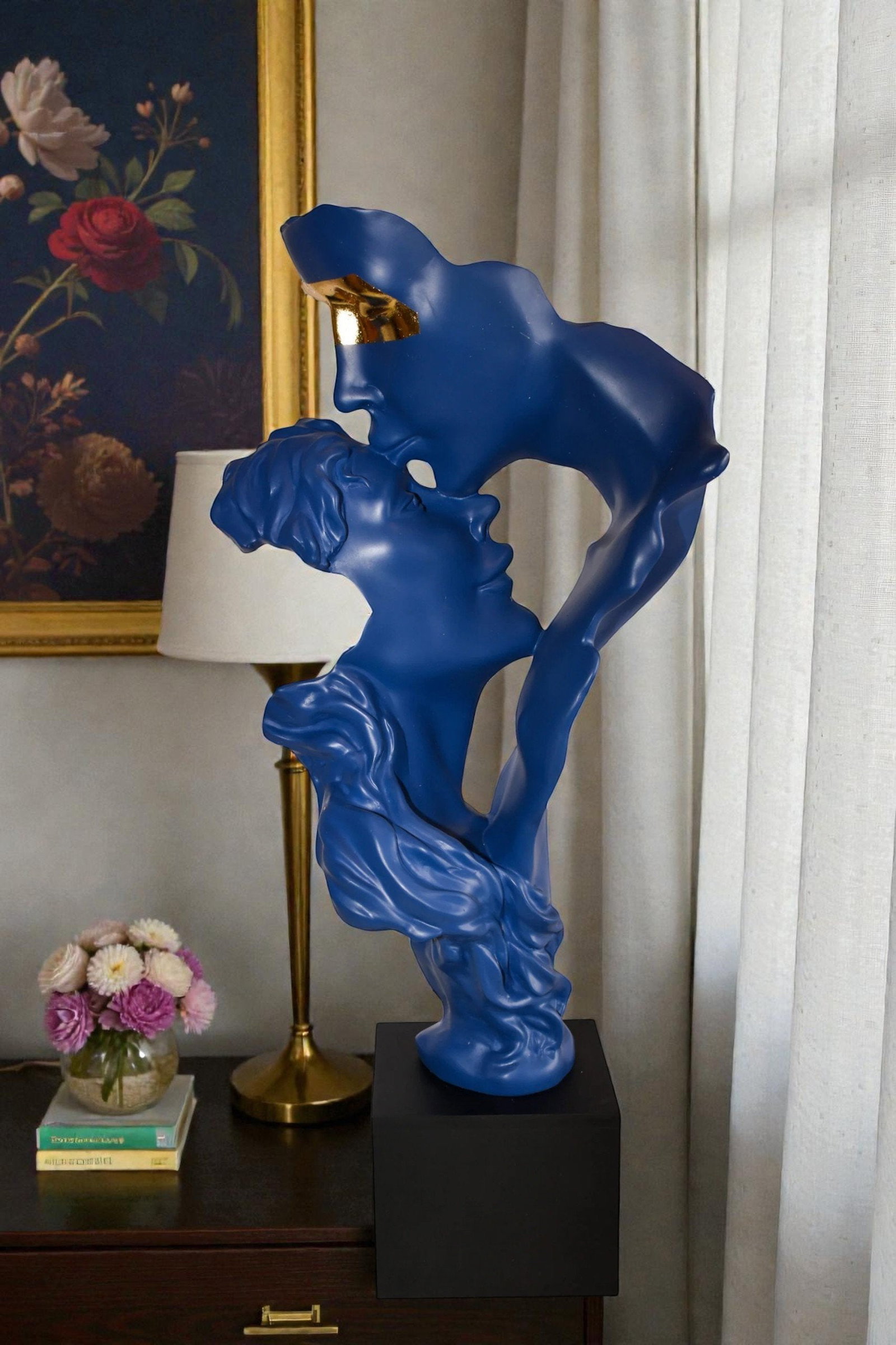 Abstract Modern Lovers Blue Resin Statue 12" x 8" x 26"H - 3