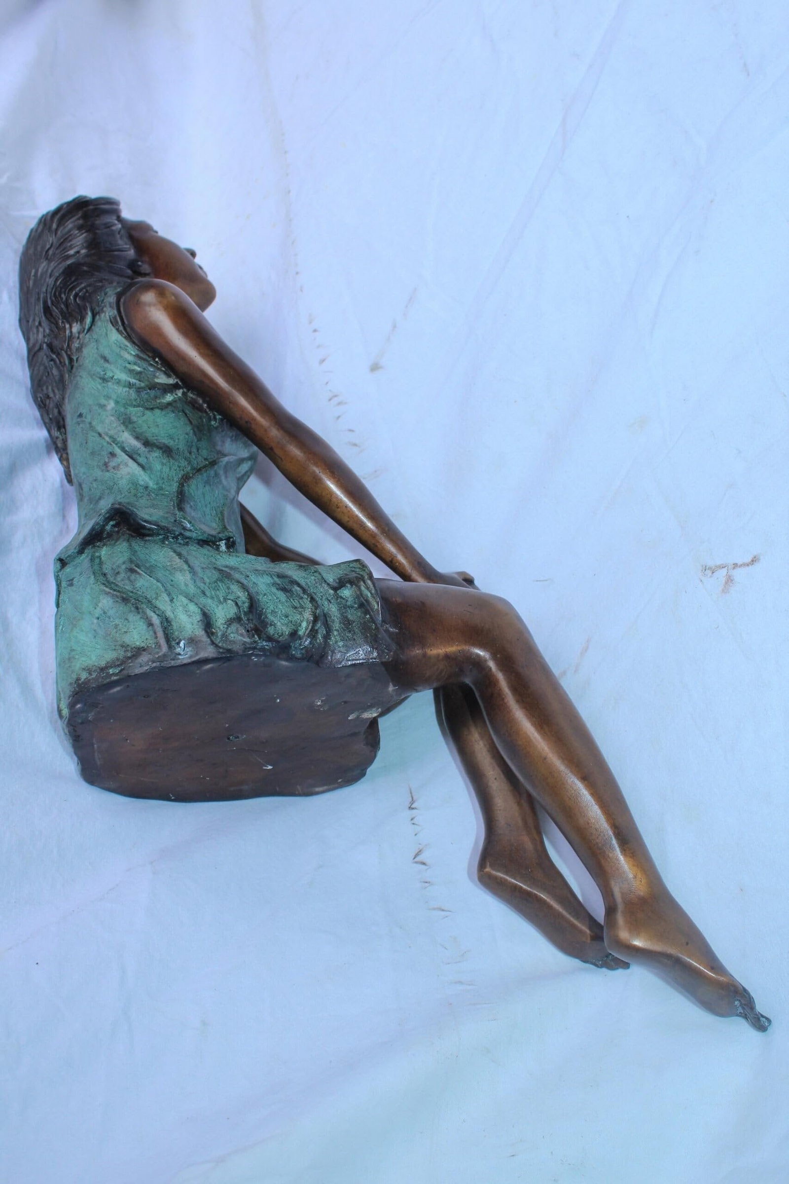 Graceful Young Woman Sitting on the Ledge Bronze Statue 13" x 7" x 23"H - 10
