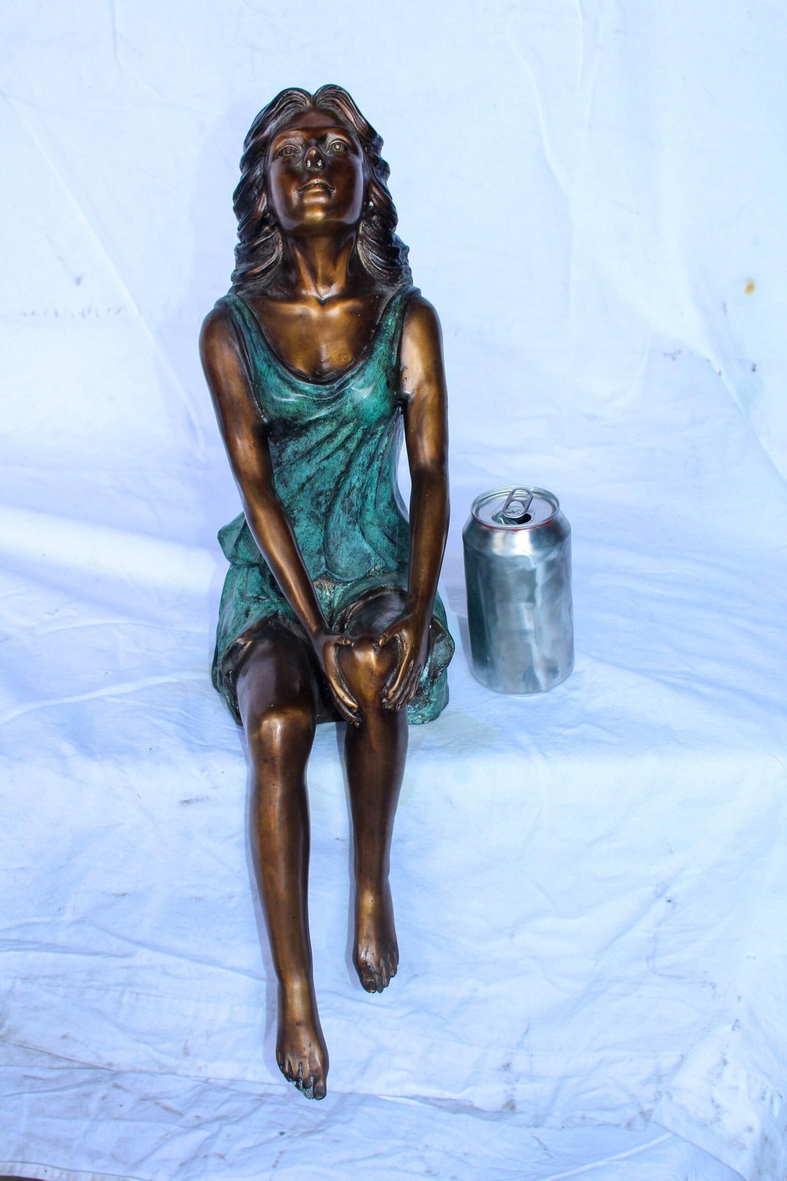Graceful Young Woman Sitting on the Ledge Bronze Statue 13" x 7" x 23"H - 6